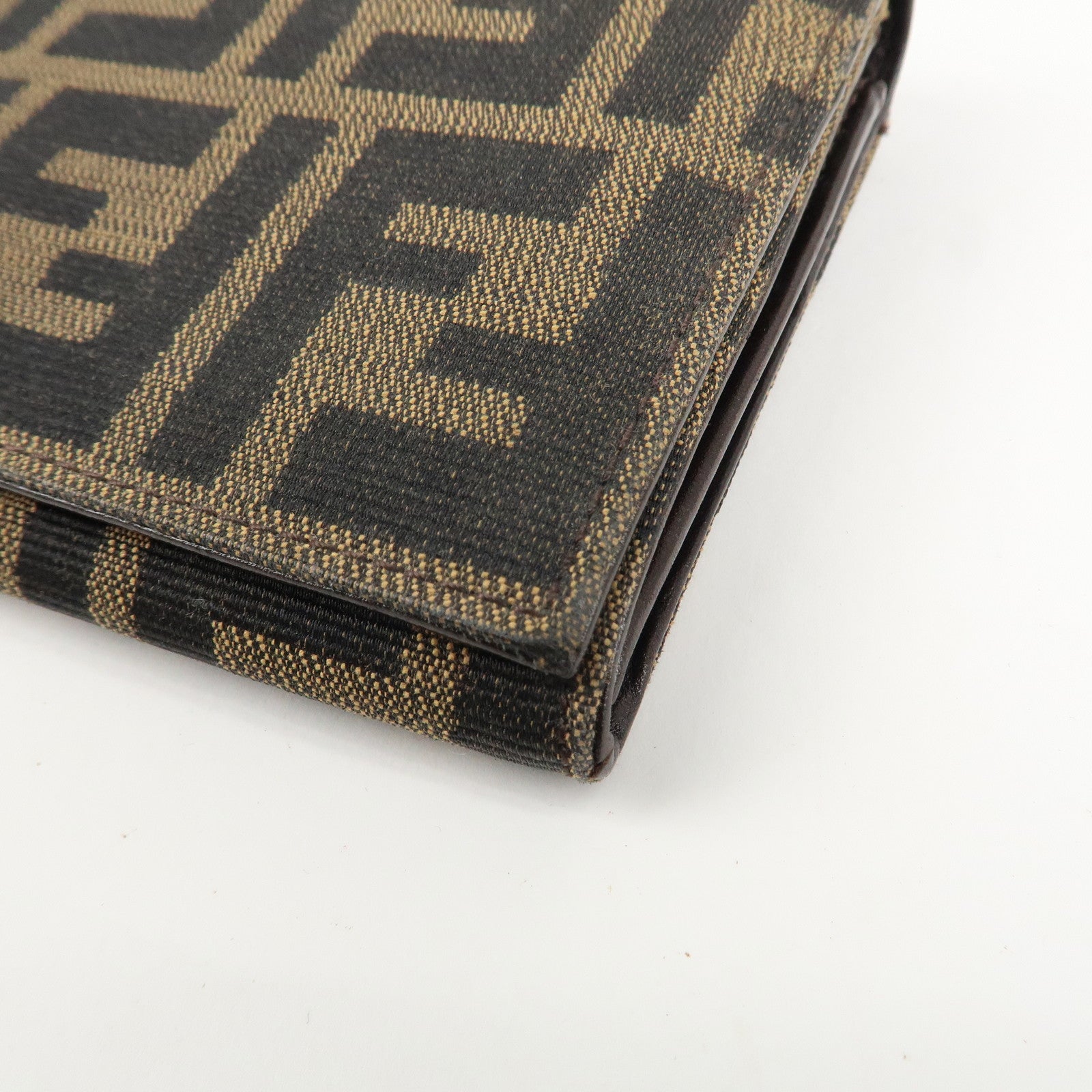 FENDI Zucca Canvas Leather Long Wallet Brown Black 8M0000 Used