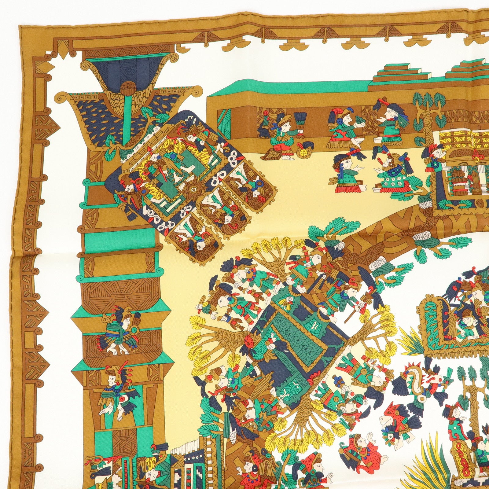 HERMES Carre 90 Silk 100% Scarf ASTRES et SOLEILS Brown Green White