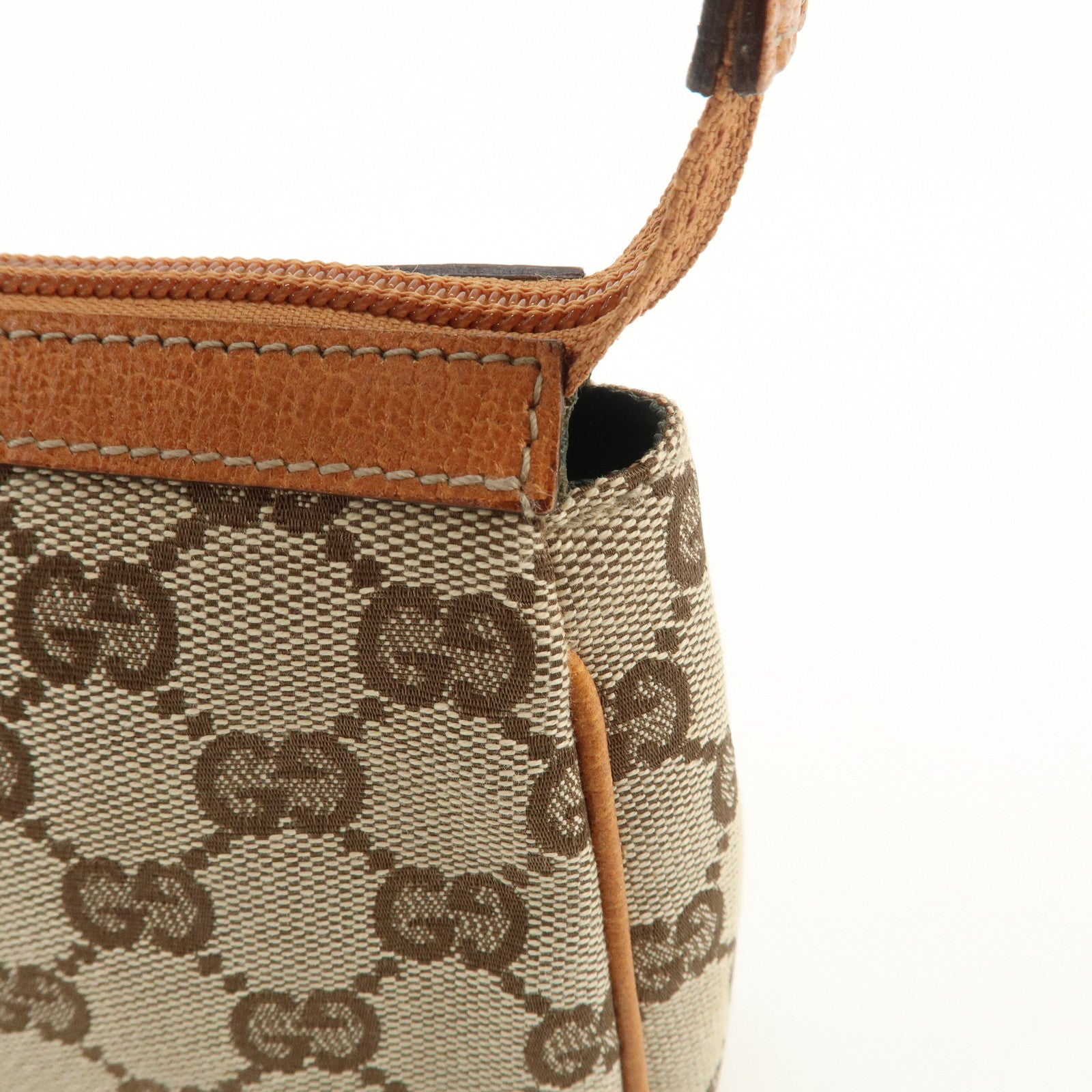 GUCCI Abbey GG Canvas Leather Hand Bag Pouch Beige Brown 145750