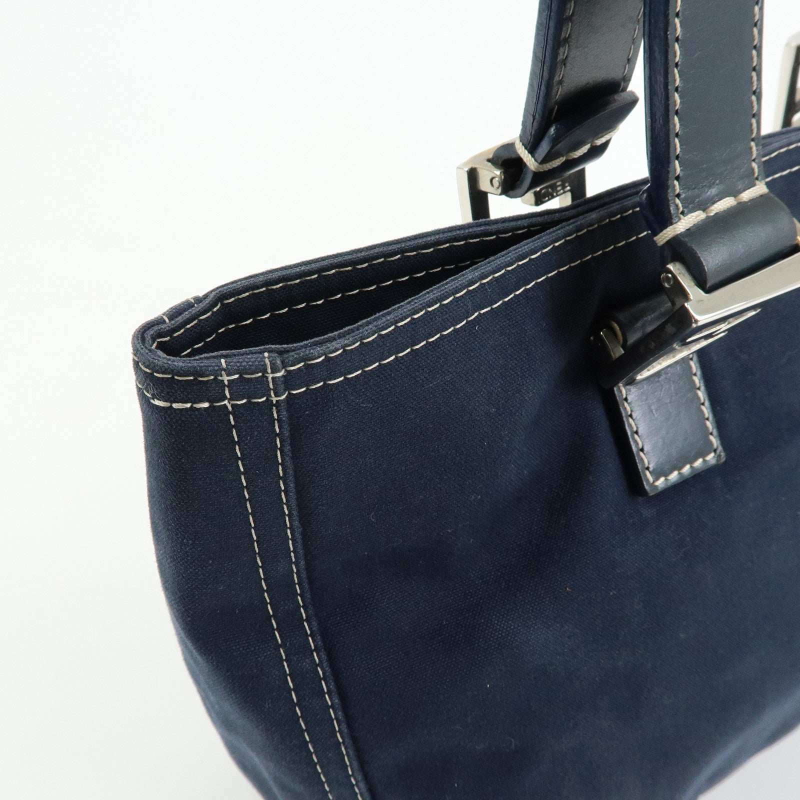 FENDI Canvas Leather Tote Bag Hand Bag Navy