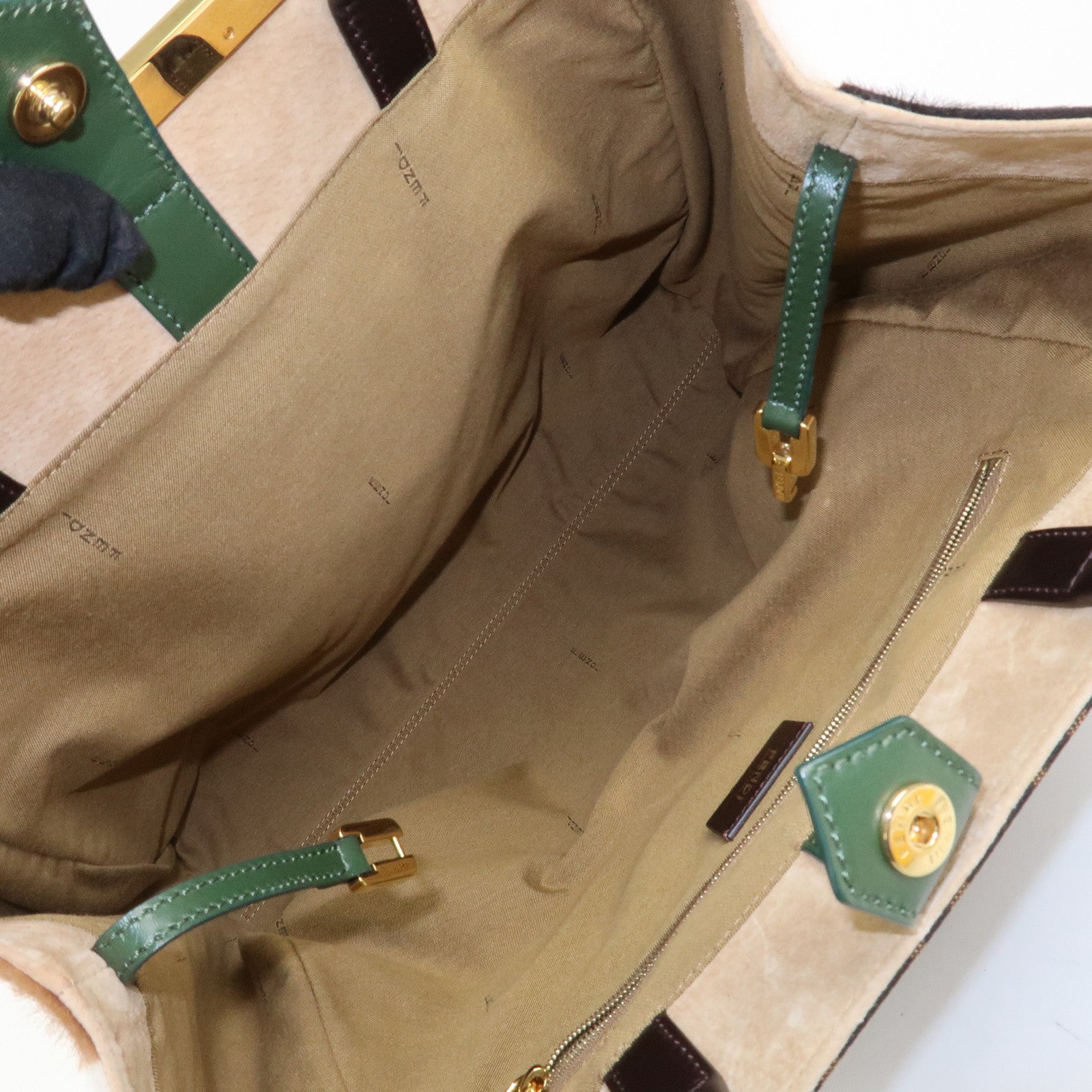 FENDI Zucca Canvas Unborn Calf Toujours Cow Print Tote Bag 8BH251