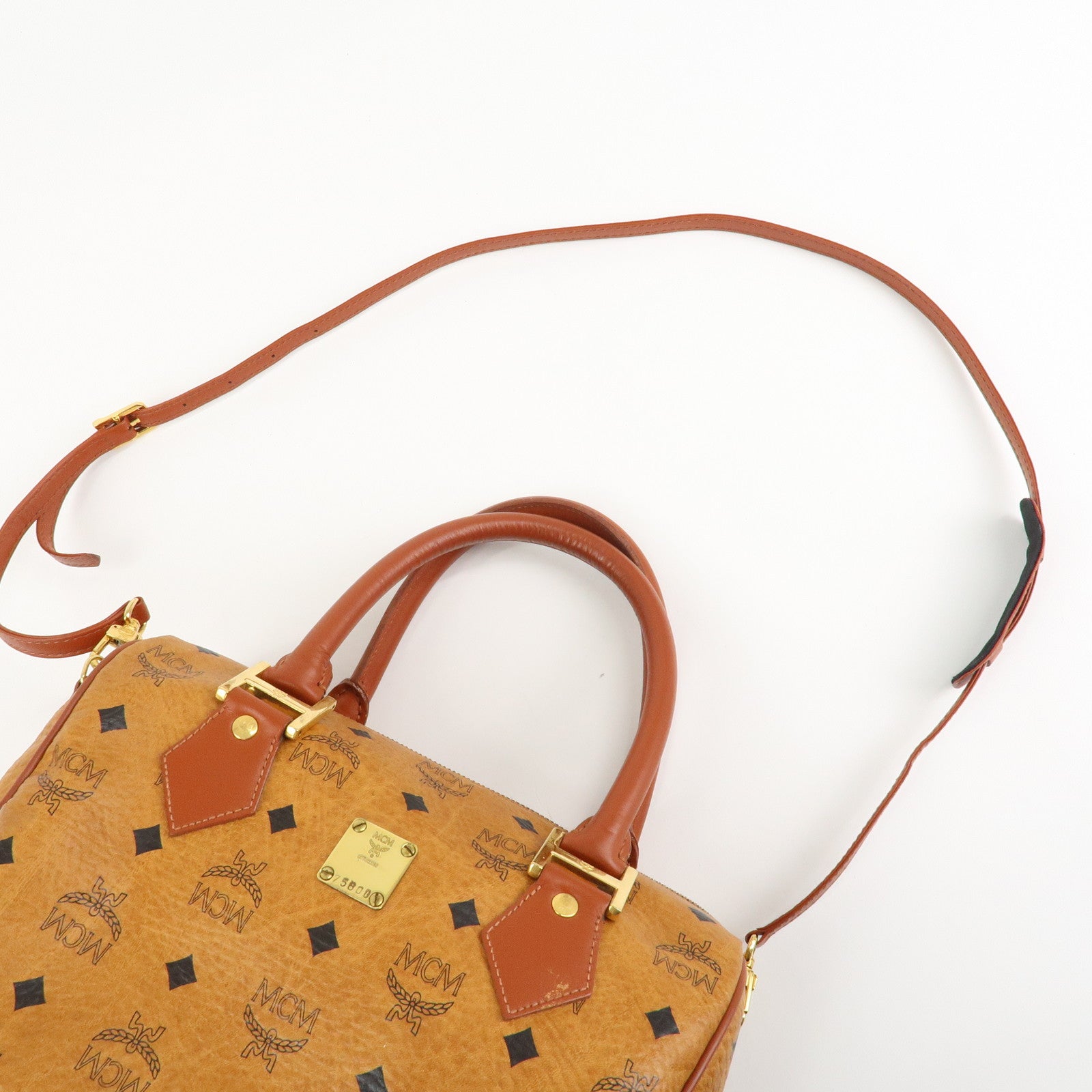 MCM Visetos Leather 2WAY Boston Bag Shoulder Bag Brown Gold HDW Used