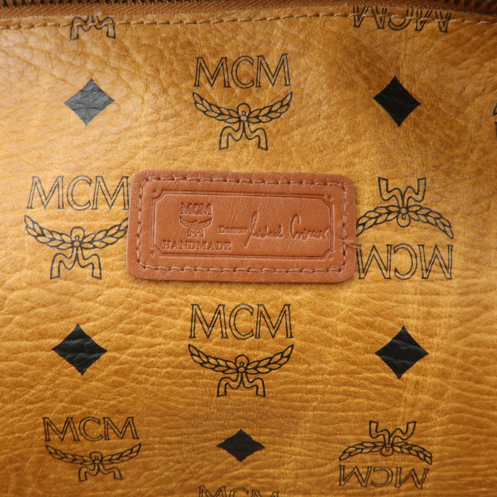 MCM Visetos PVC Tote Bag Shoulder Bag Hand Bag Cognac Brown