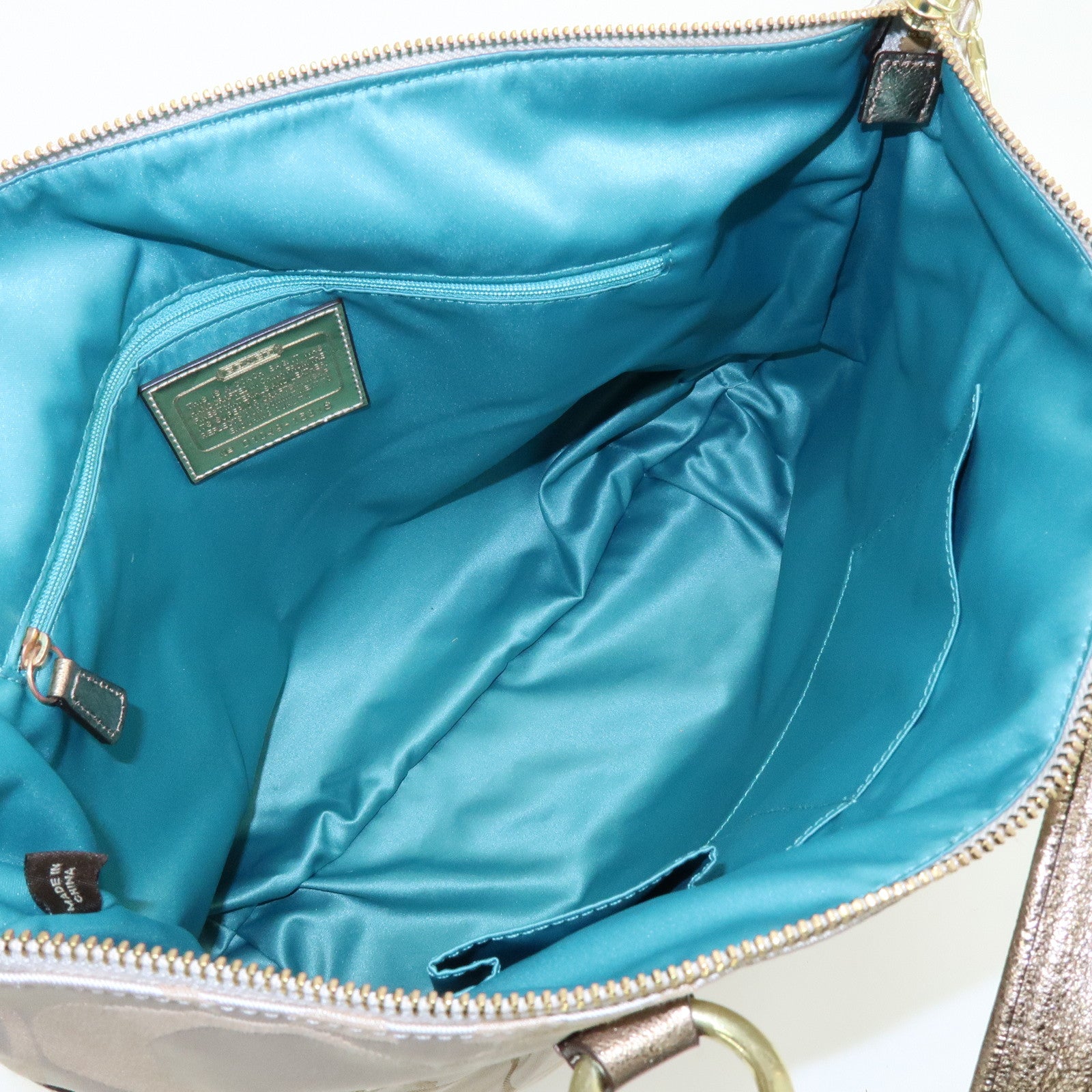 COACH Set of 2 Signature Satin Canvas Shoulder Bag Hand Bag Beige