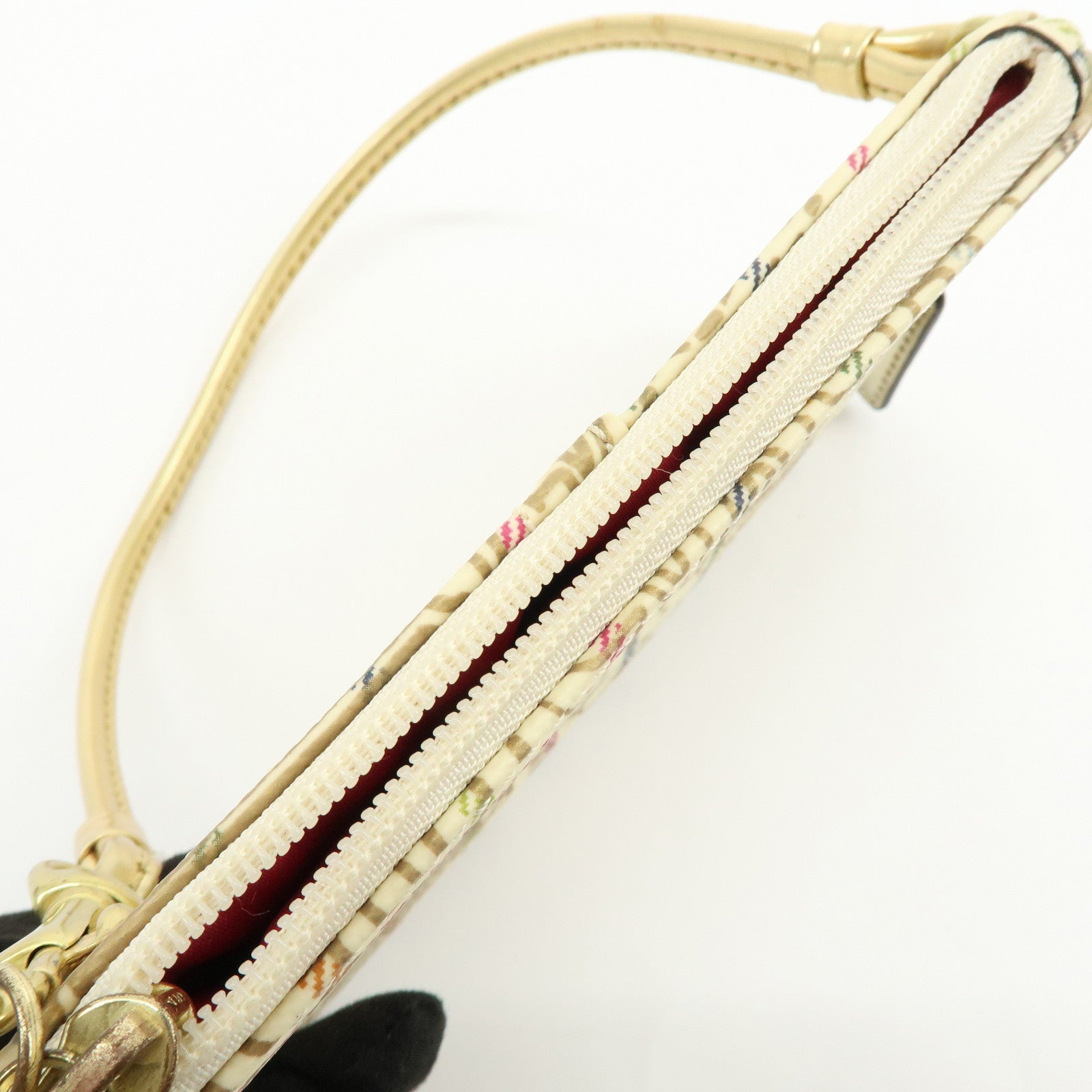 COACH Poppy Set of 2 PVC Leather Coin Purse Pouch Beige Gold Black