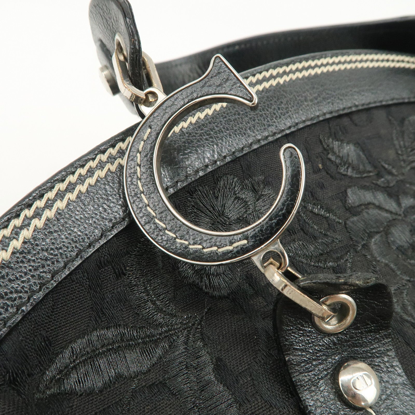 Christian Dior Trotter CD Logo Canvas Leather Hand Bag Black