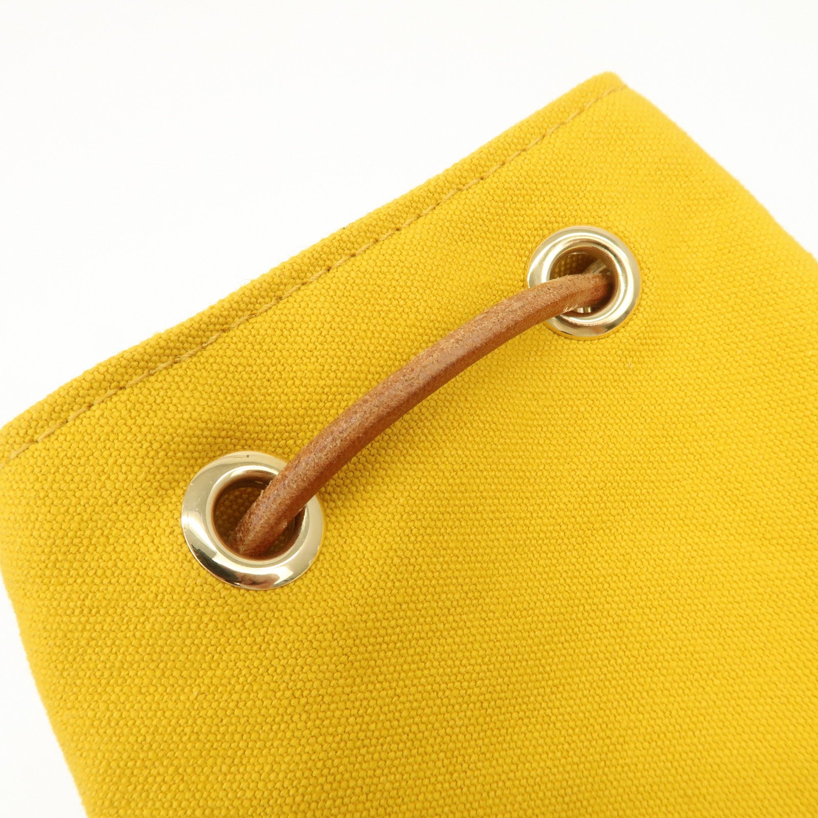 HERMES Porochon Mimil Canvas Leather PM Shoulder Bag Yellow