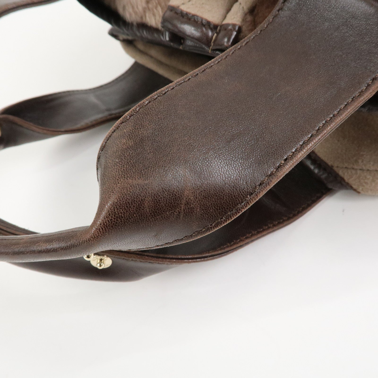 CHANEL COCO Mark Mouton Leather Hand Bag Tote Bag Brown