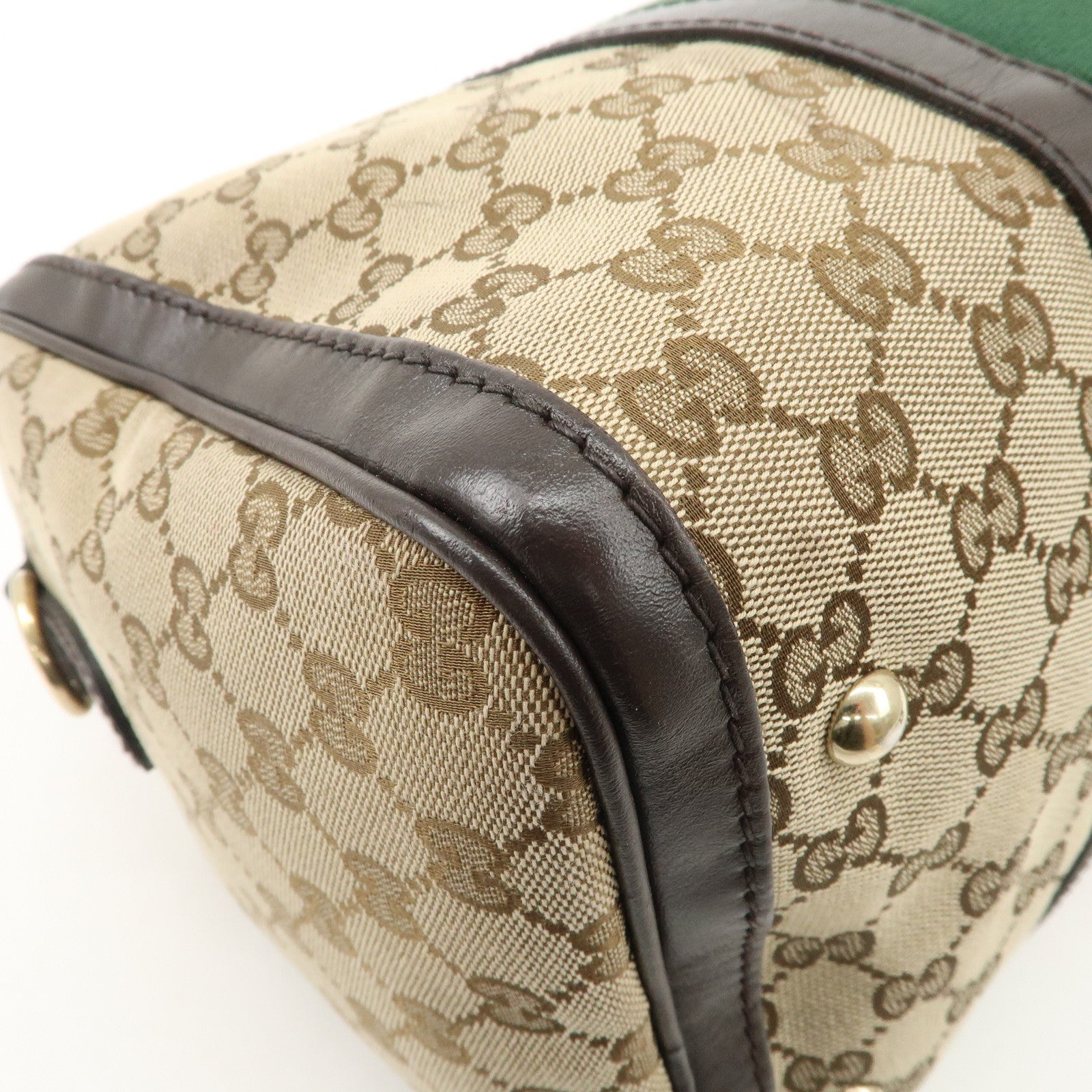 GUCCI Sherry GG Canvas Leather 2Way Bag Boston Bag Beige 247205 Used