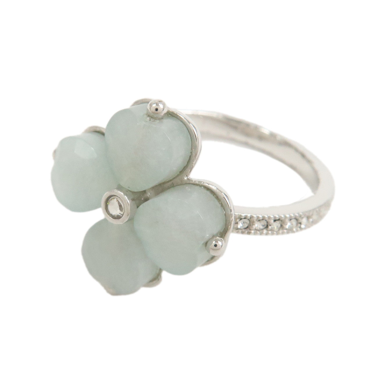 Christian Dior Metal Ring Four-leaf Clover Light Blue Silver