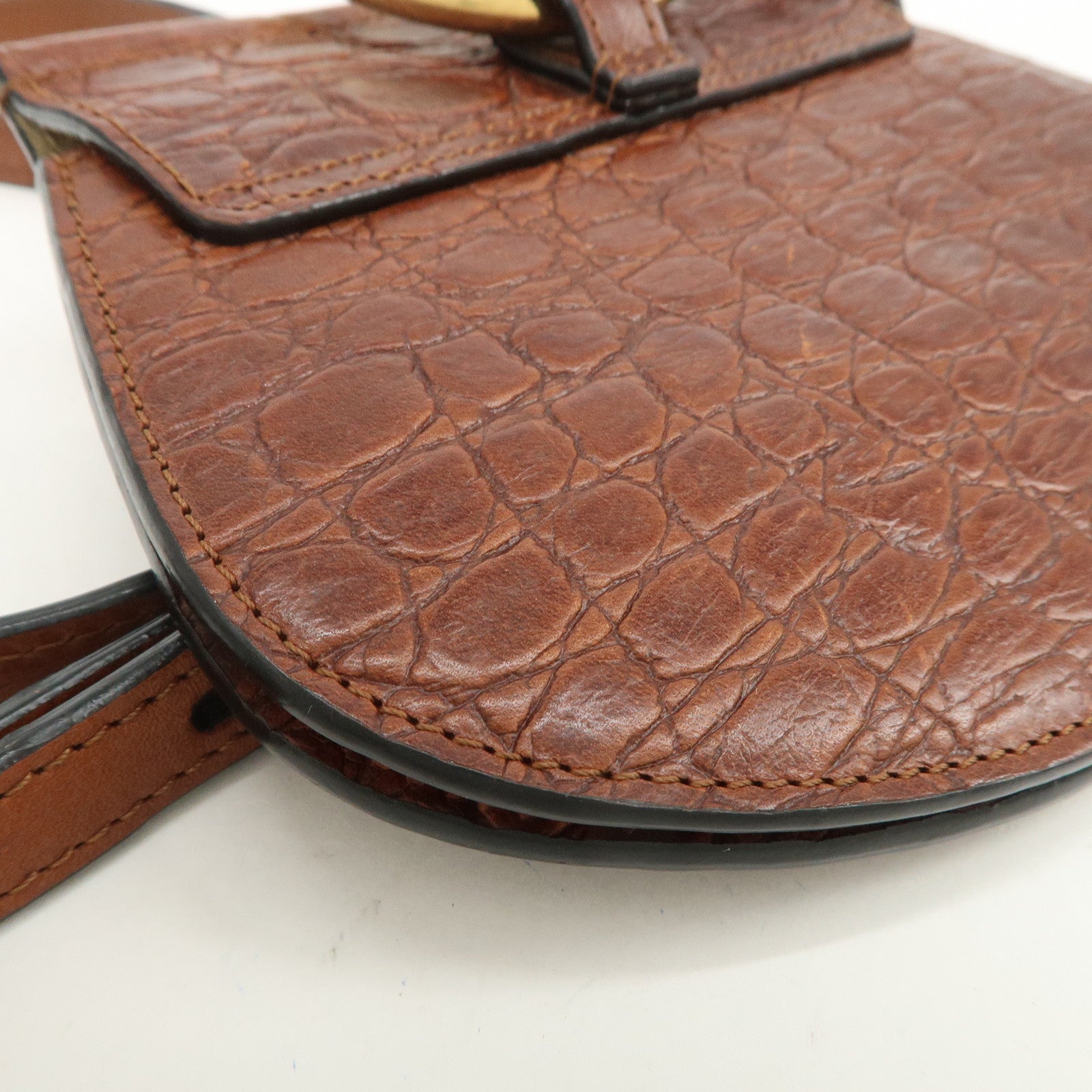 Chloe Logo Embossed Leather Shoulder Bag Hand Bag Brown