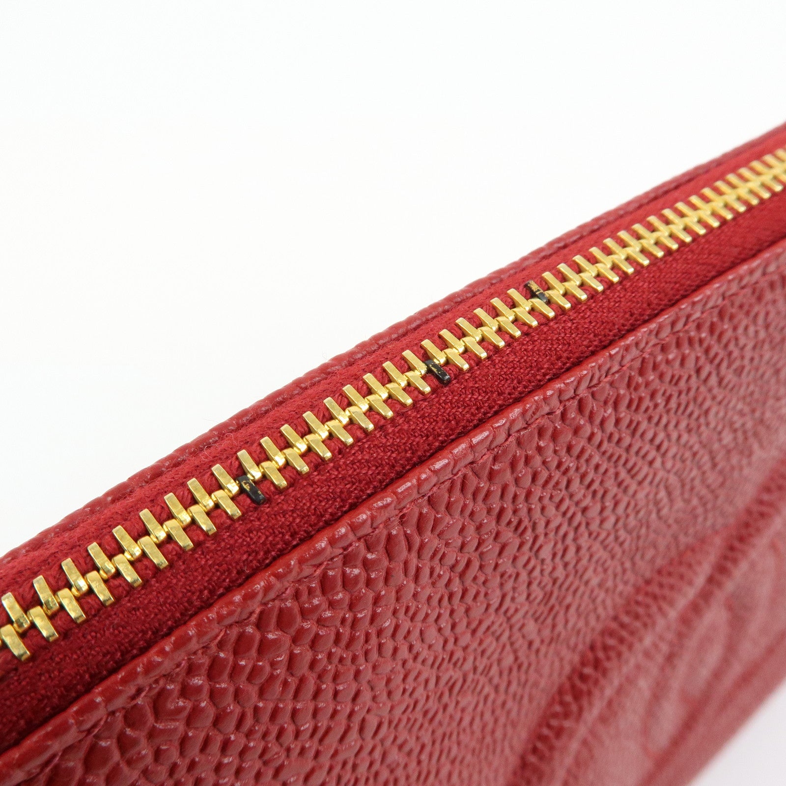 CHANEL COCO Mark Caviarskin Cosmetic Case Makeup Bag Pouch Red