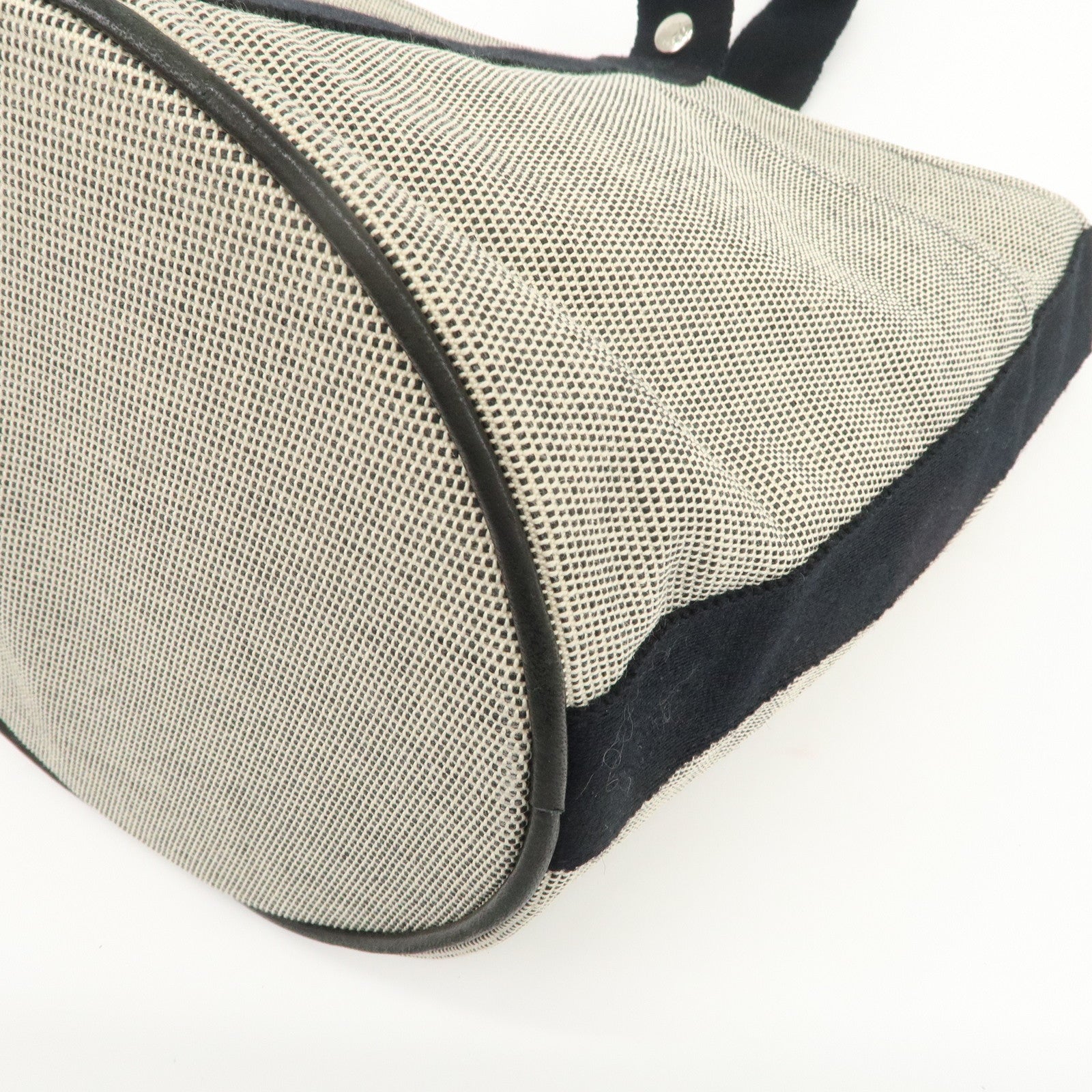 HERMES Saxo MM Toile H Hand Bag Bucket Bag Ivory Black