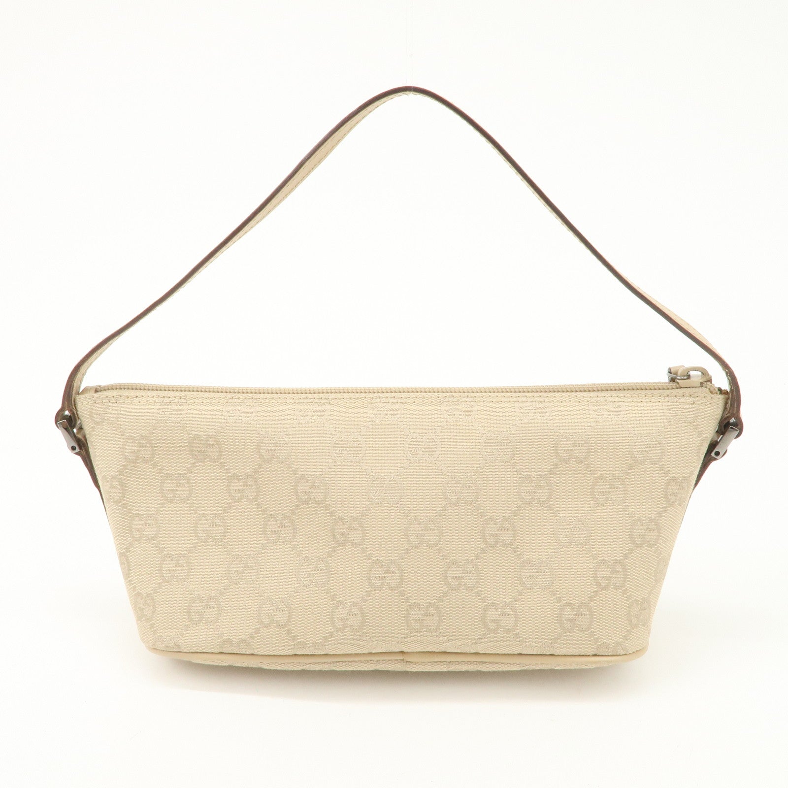 GUCCI Boat Bag GG Canvas Leather Hand Bag Pouch Beige 07198 Used