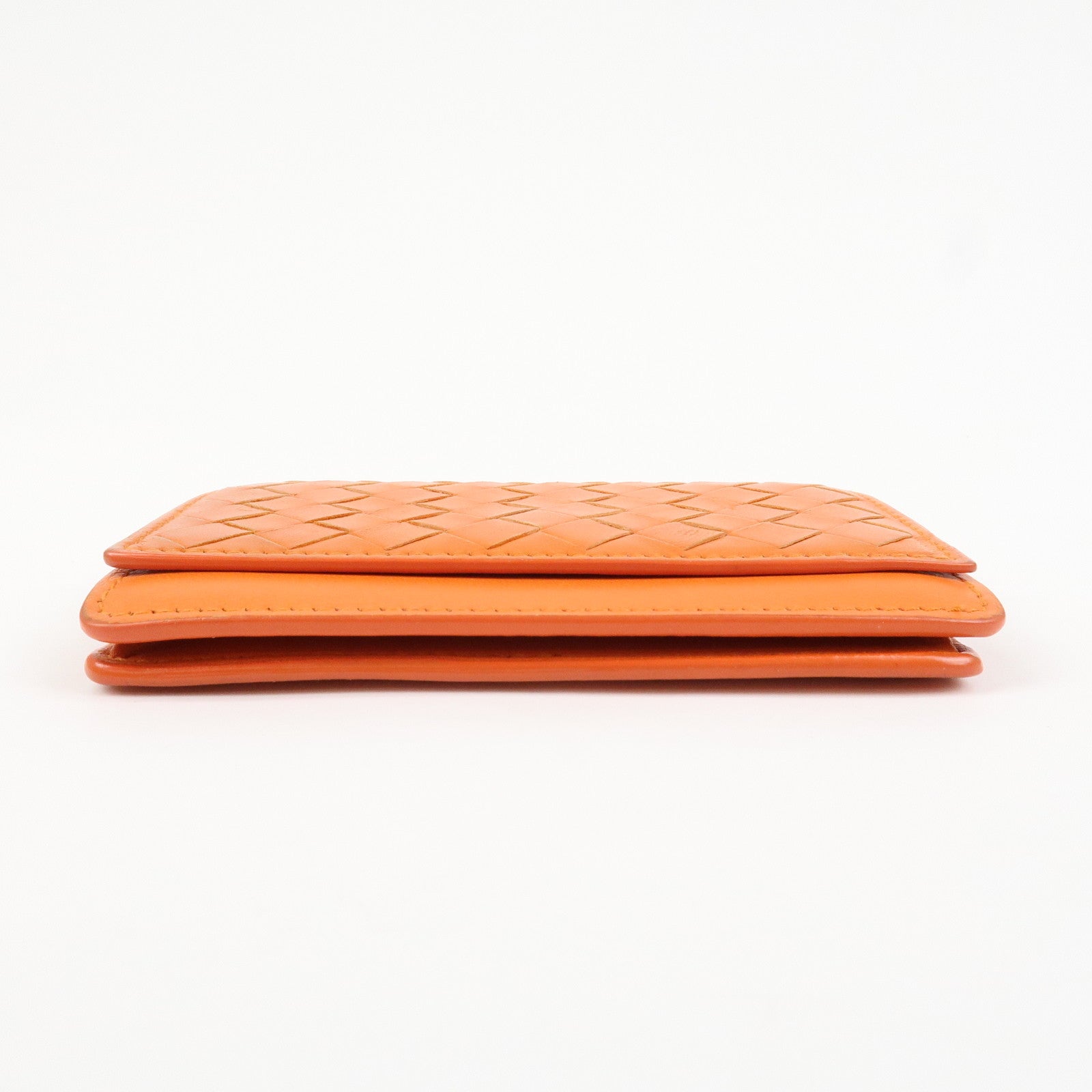 BOTTEGA VENETA Intrecciato Leather Card Case Card Holder Orange