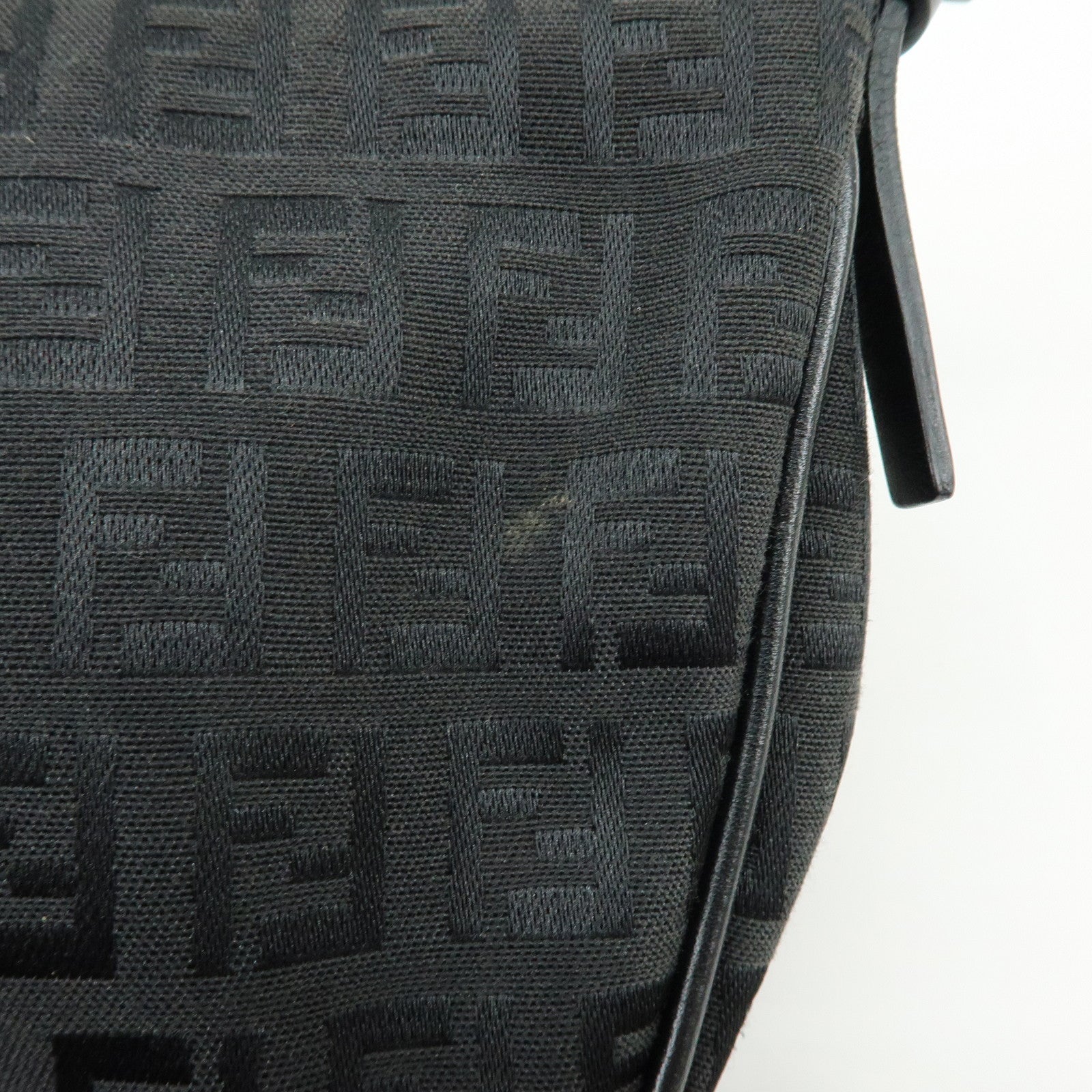 FENDI Zucchino Canvas Leather Shoulder Bag Hand Bag Black