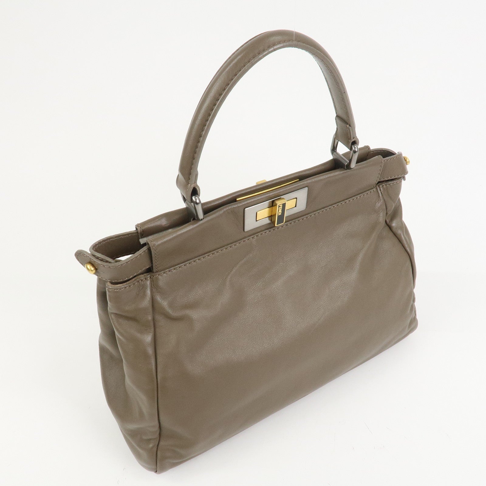 FENDI Leather Peekaboo 2Way Shoulder Bag Hand Bag Brown 8BN226