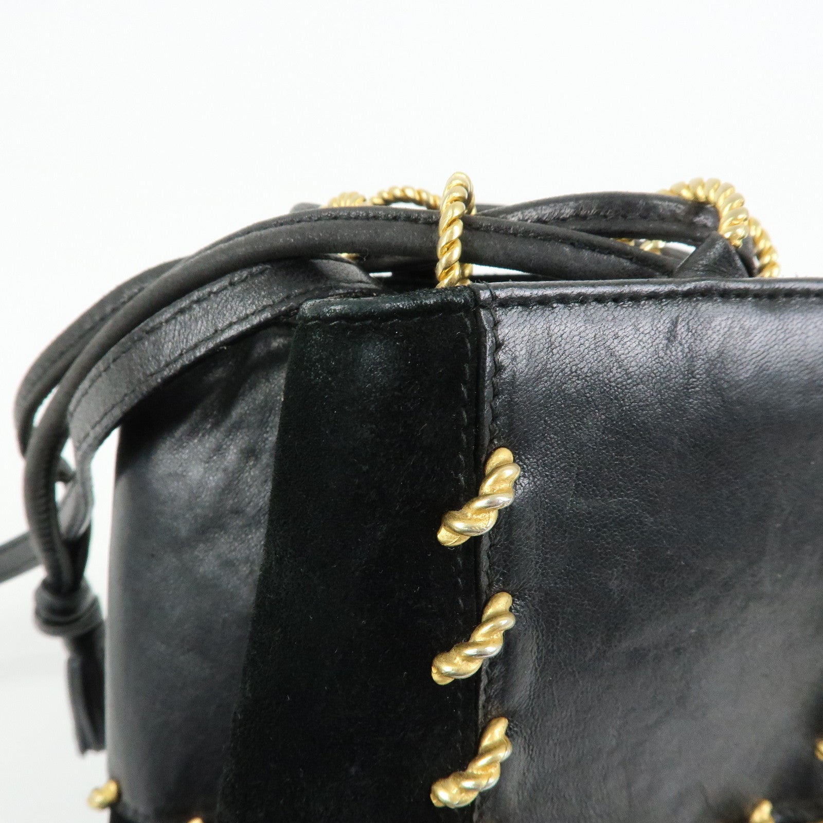 Ferragamo Leather Suede Shoulder Bag Crossbody Bag Black