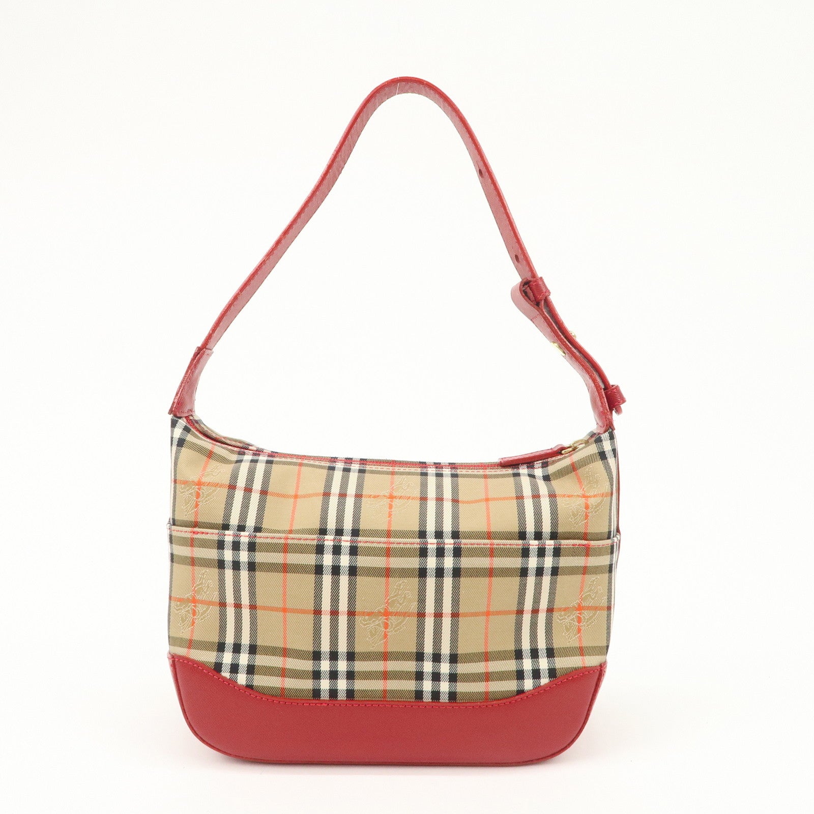 BURBERRY Canvas Leather Nova Plaid Shoulder Bag Hand Bag Beige Red