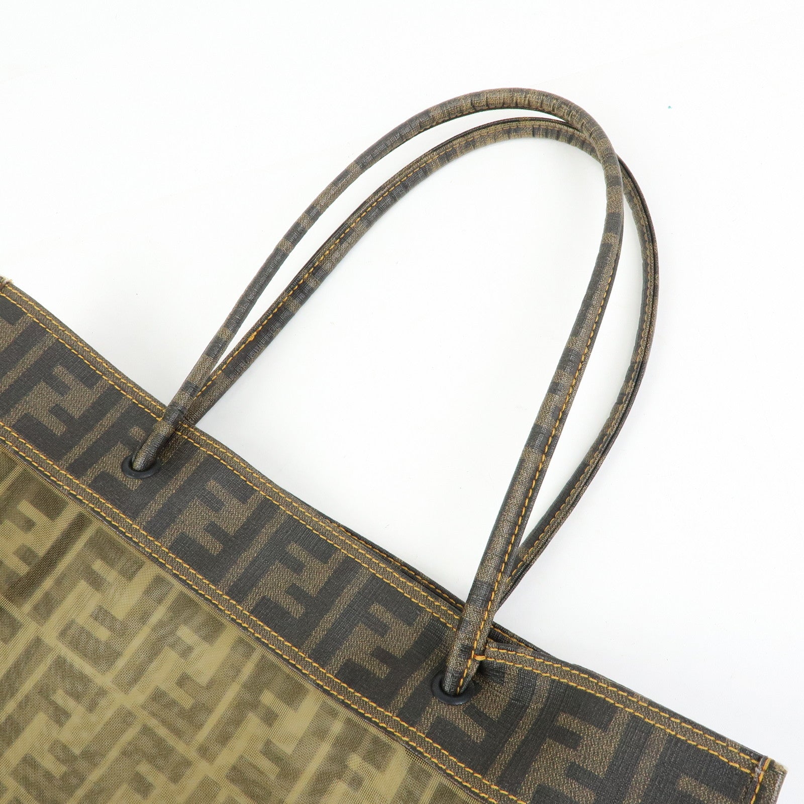 FENDI Zucca Mesh PVC Canvas Tote Bag Shoulder Bag Brown 8BH183