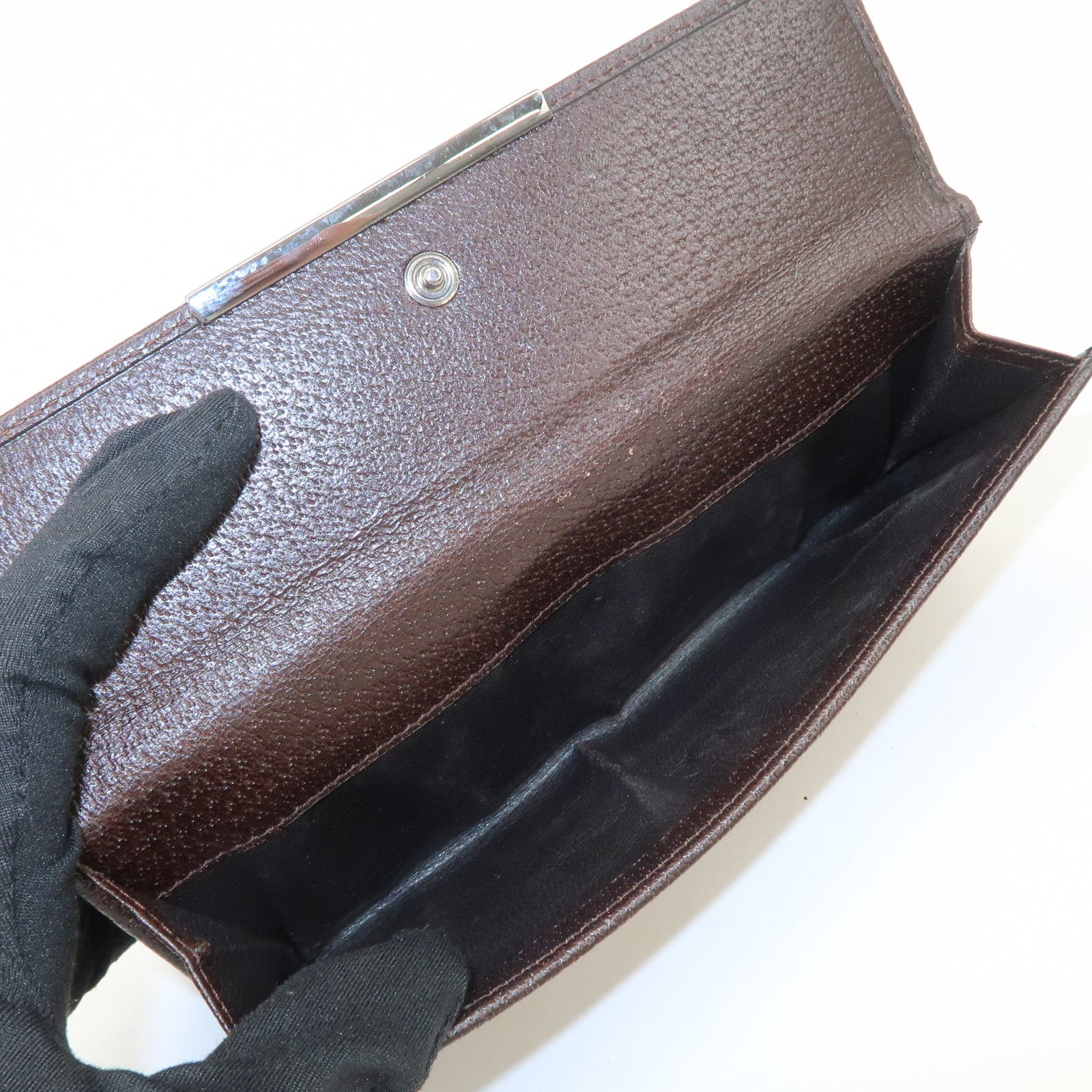 GUCCI GG Canvas Leather Bi-fold Long Wallet Dark Brown 112715 Used