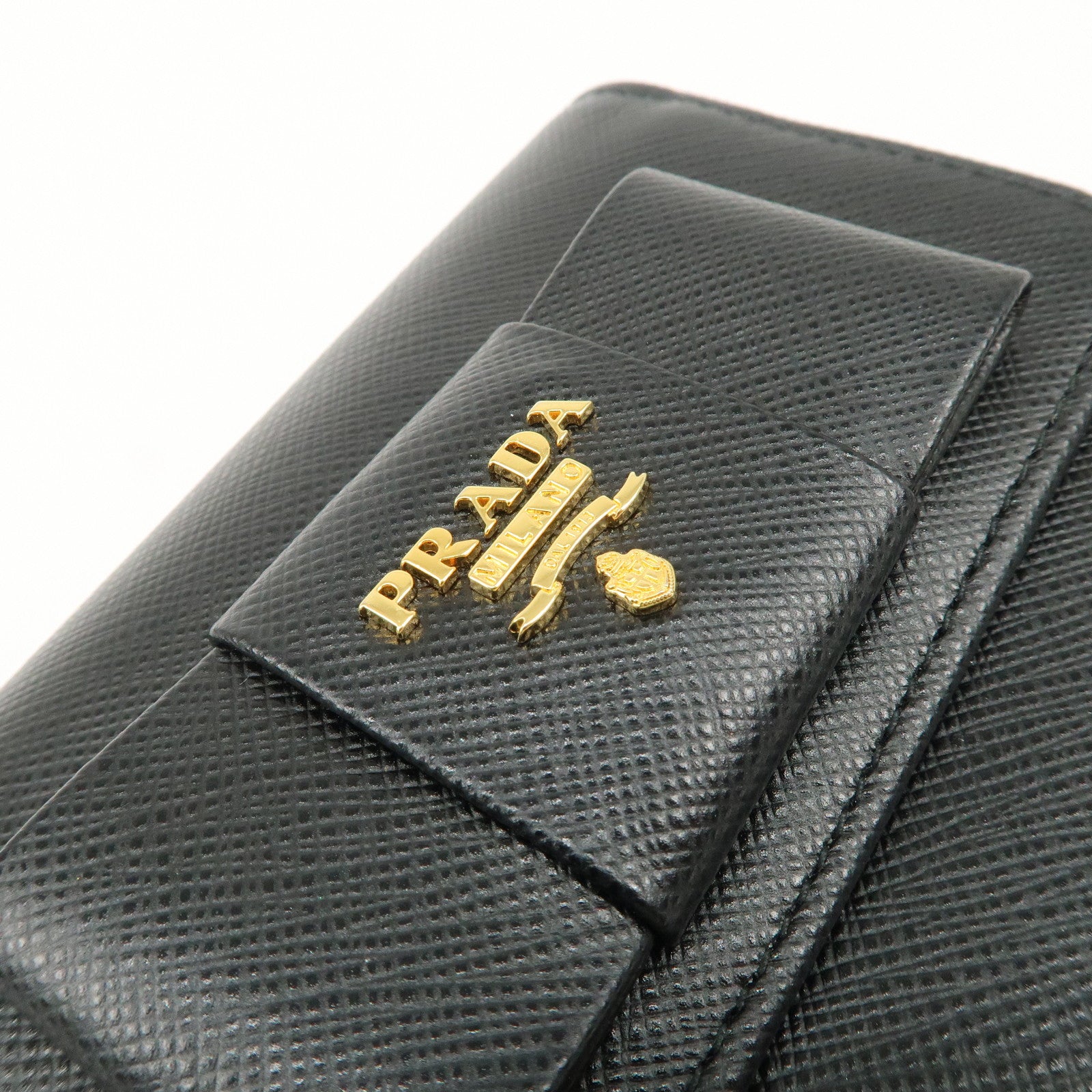 PRADA Leather Ribbon Tri-fold Wallet Black 1MH840 Used