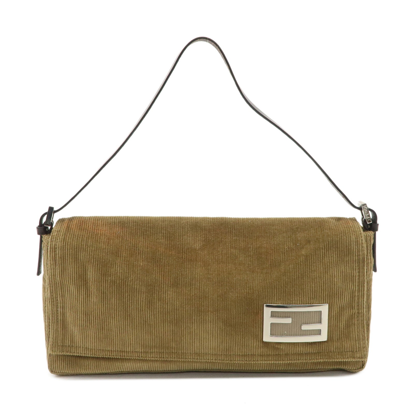 FENDI Logo Corduroy Shoulder Bag Hand Bag Caramel Used