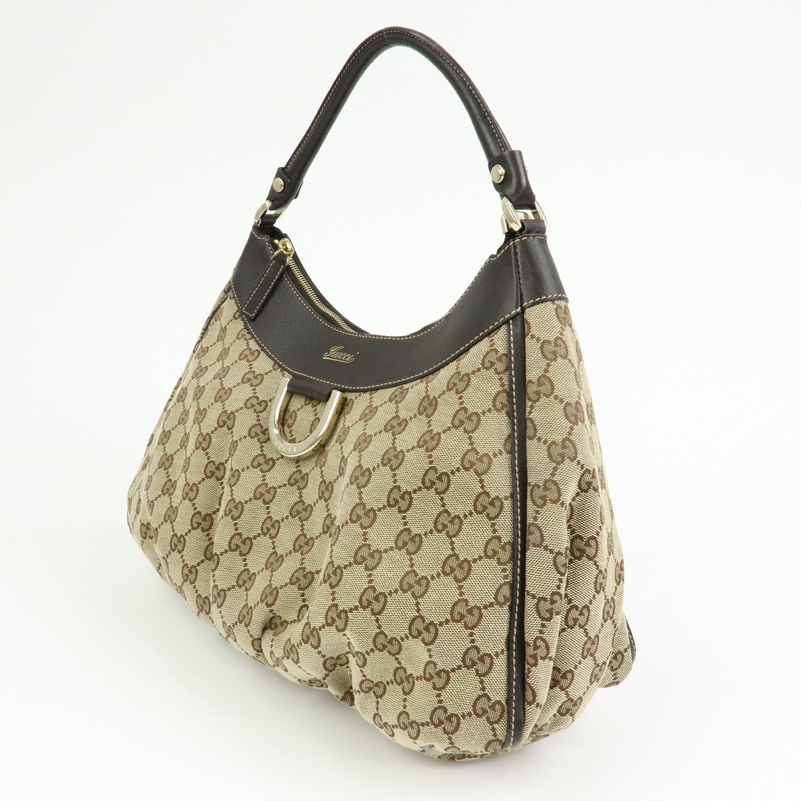 GUCCI Abbey GG Canvas Leather Shoulder Bag Hand Bag Brown 189833