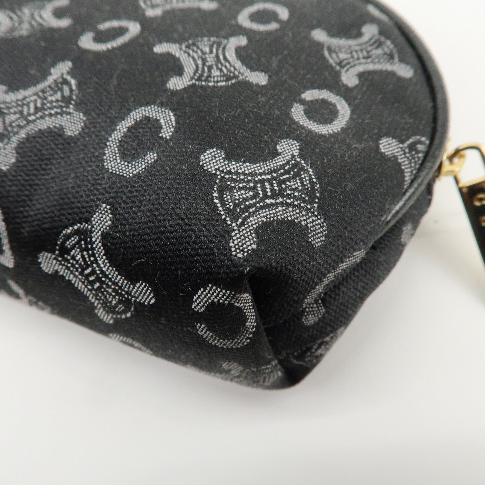 CELINE C Macadam Logo Canvas Leather Cosmetic Pouch Black