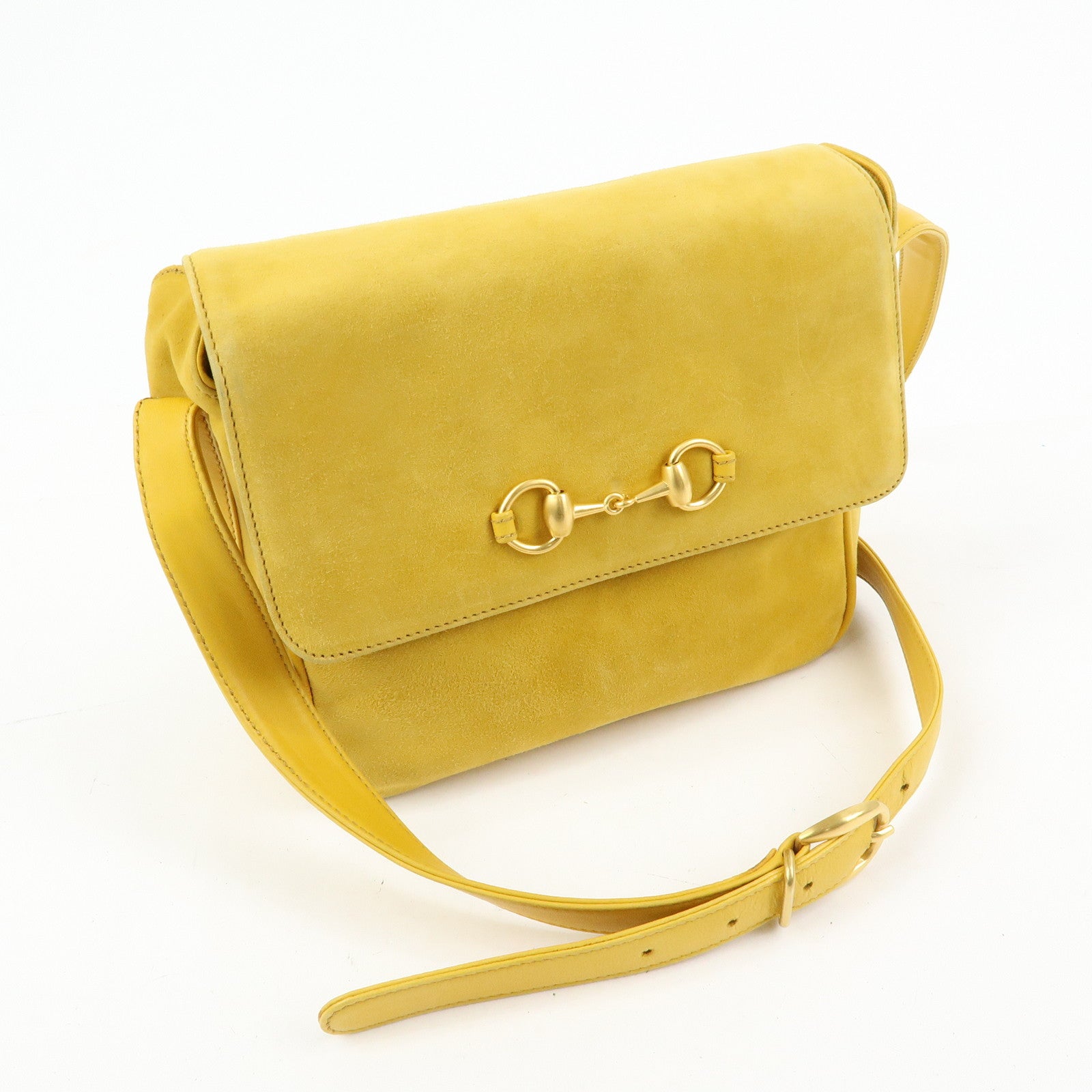 GUCCI Horsebit Suede Leather Shoulder Bag Yellow 007.3444