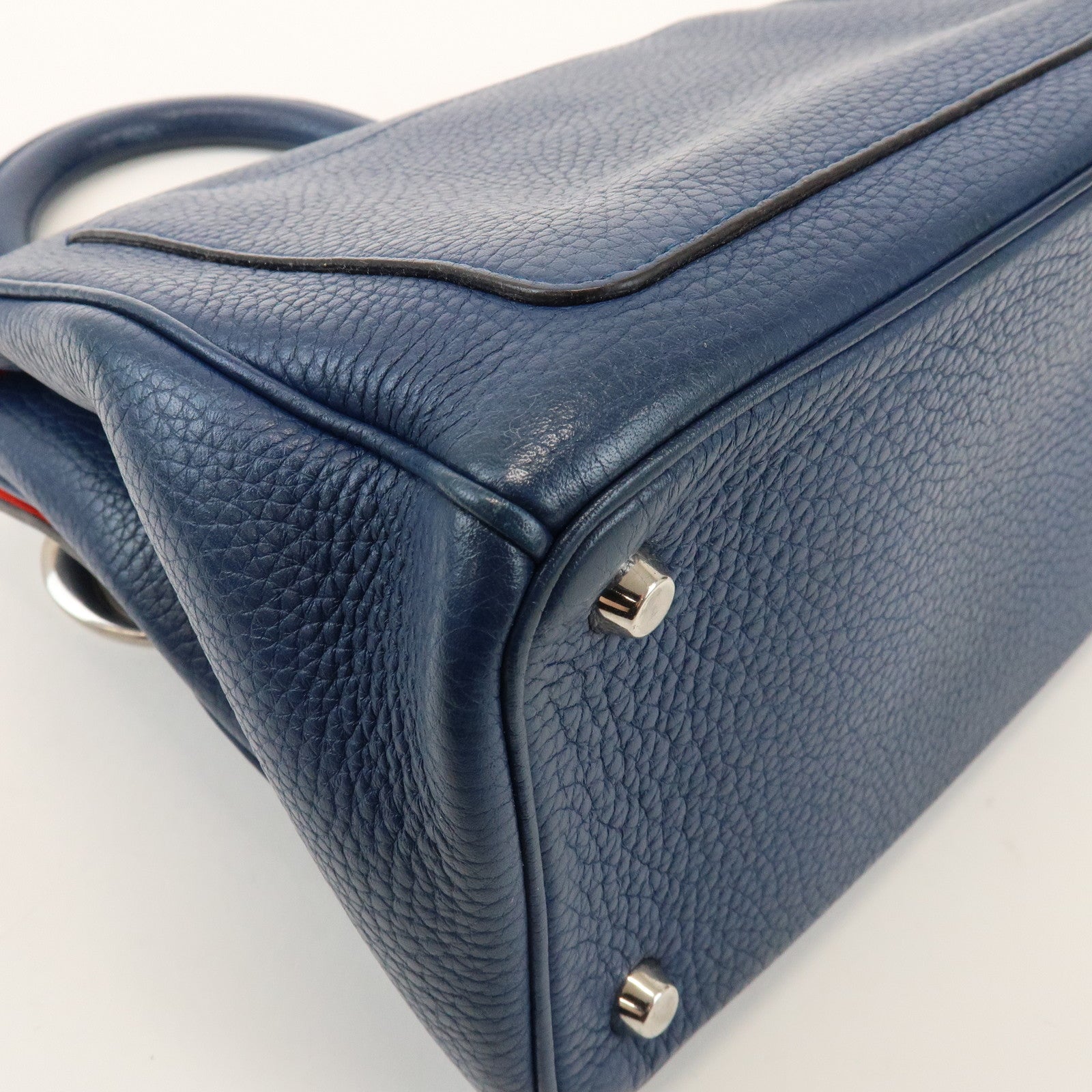 Christian Dior 2Way Leather Hand Bag Top Handle Bag Blue
