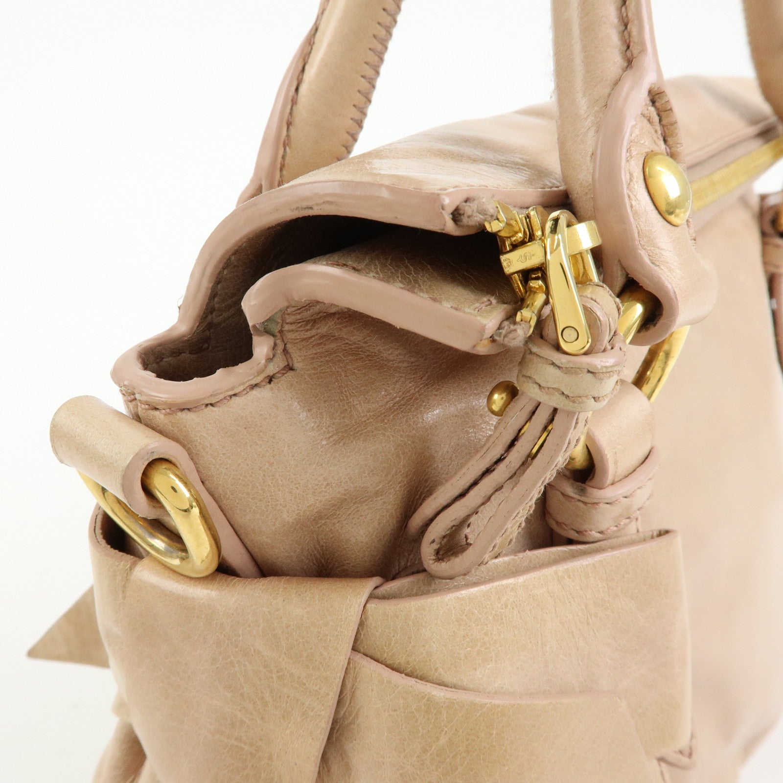 MIU MIU Leather Side Ribbon 2Way Bag Hand Bag Shoulder Bag Beige