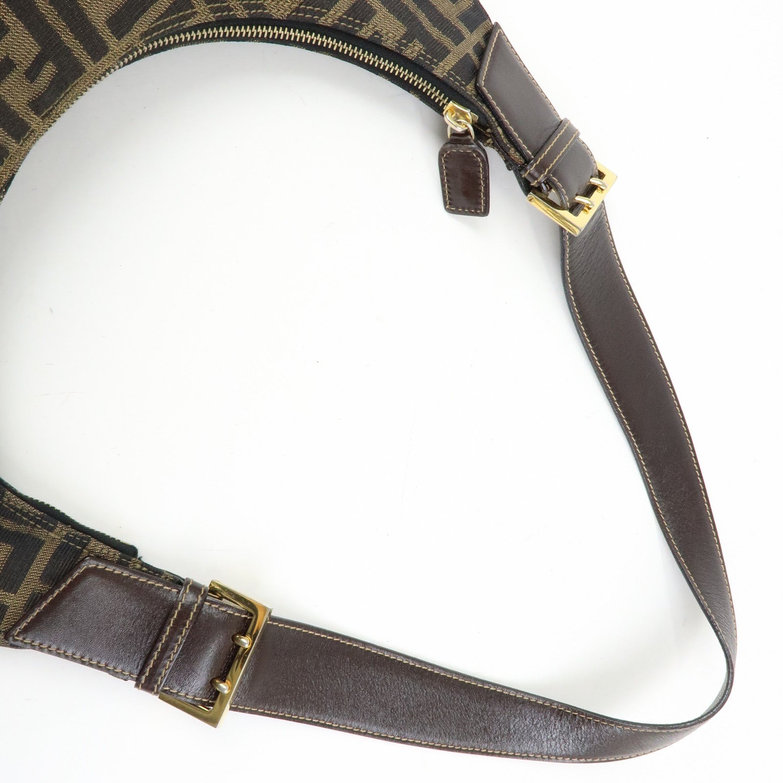 FENDI Zucca Canvas Leather Shoulder Bag Hand Bag Brown