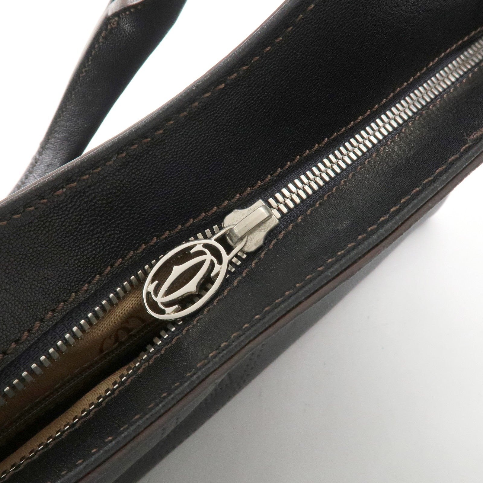 Cartier Mustline Marcello Leather Hand Bag Tote Bag Black