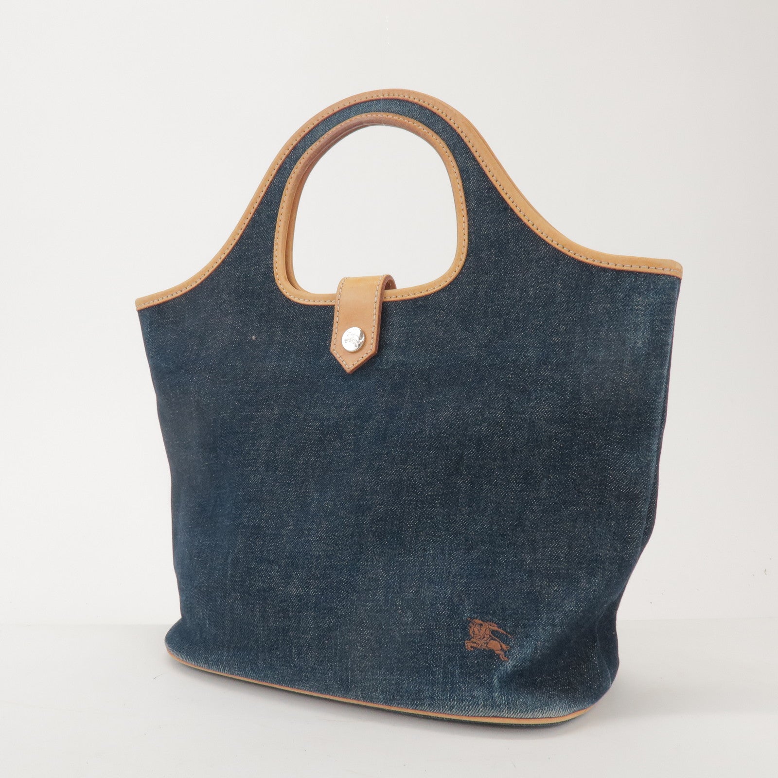 BURBERRY Blue Label Denim Leather Hand Bag Tote Bag Indigo Blue