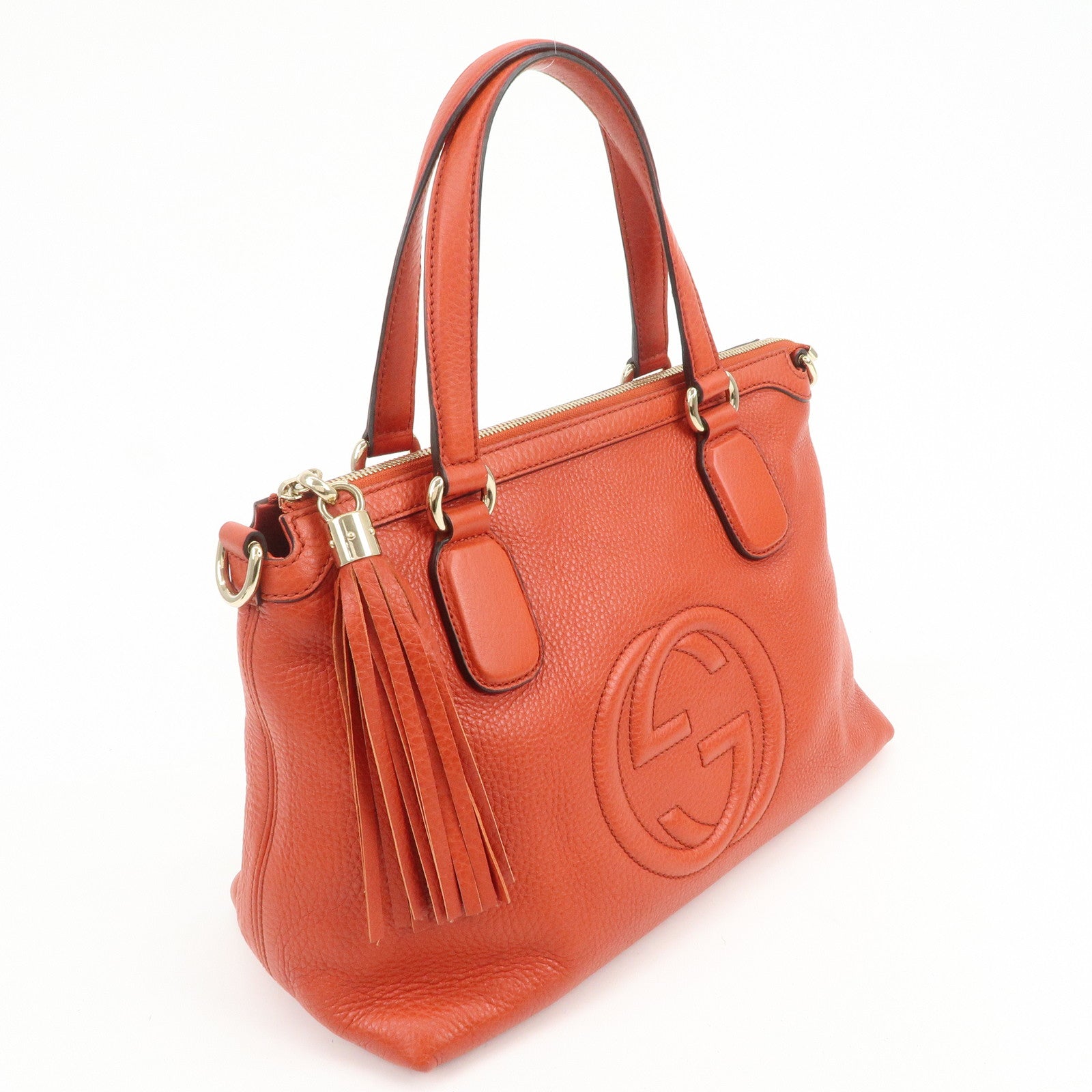 GUCCI SOHO Interlocking G Leather 2Way Hand Bag Orange 308362