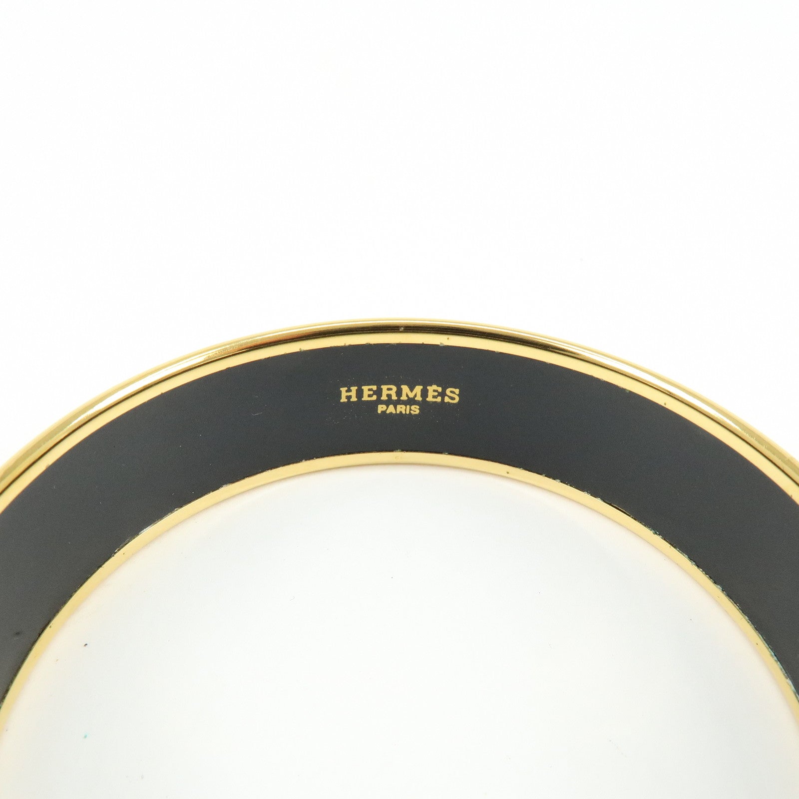 HERMES Email GM Gold Plated Bangle Bracelet Black Gold