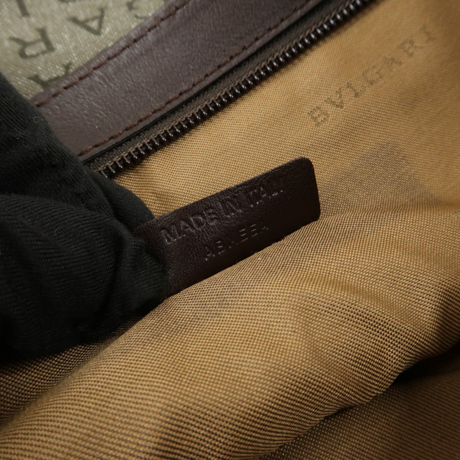 BVLGARI Logo Mania Leather Canvas Shoulder Bag Khaki Dark Brown Used