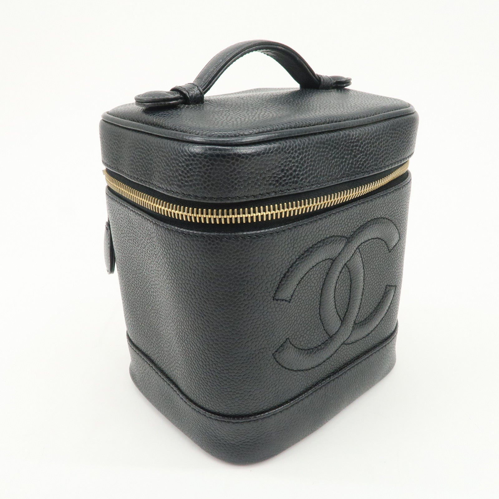 CHANEL COCO Mark Caviarskin Vanity Bag Hand Bag Makeup Bag A01998