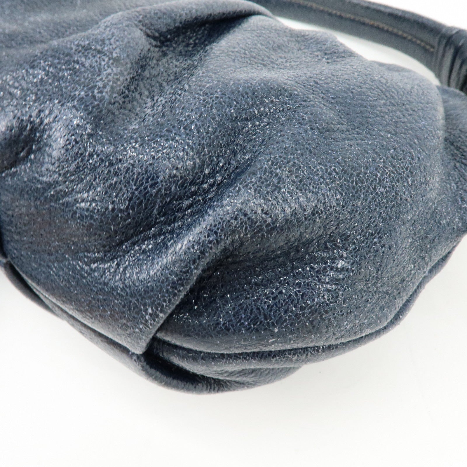 PRADA Logo Shiny Coated Leather Shoulder Bag Hand Bag Navy BR4070