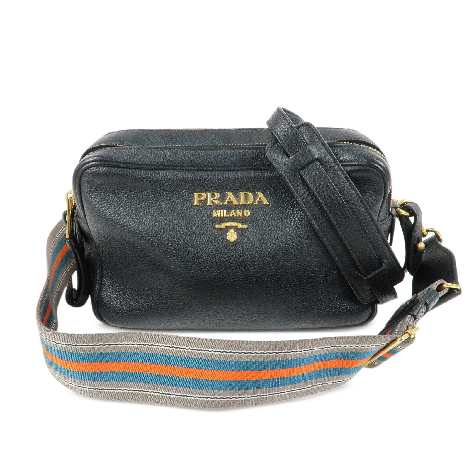 PRADA Logo Leather Shoulder Crossbody Bag Black 1BH079