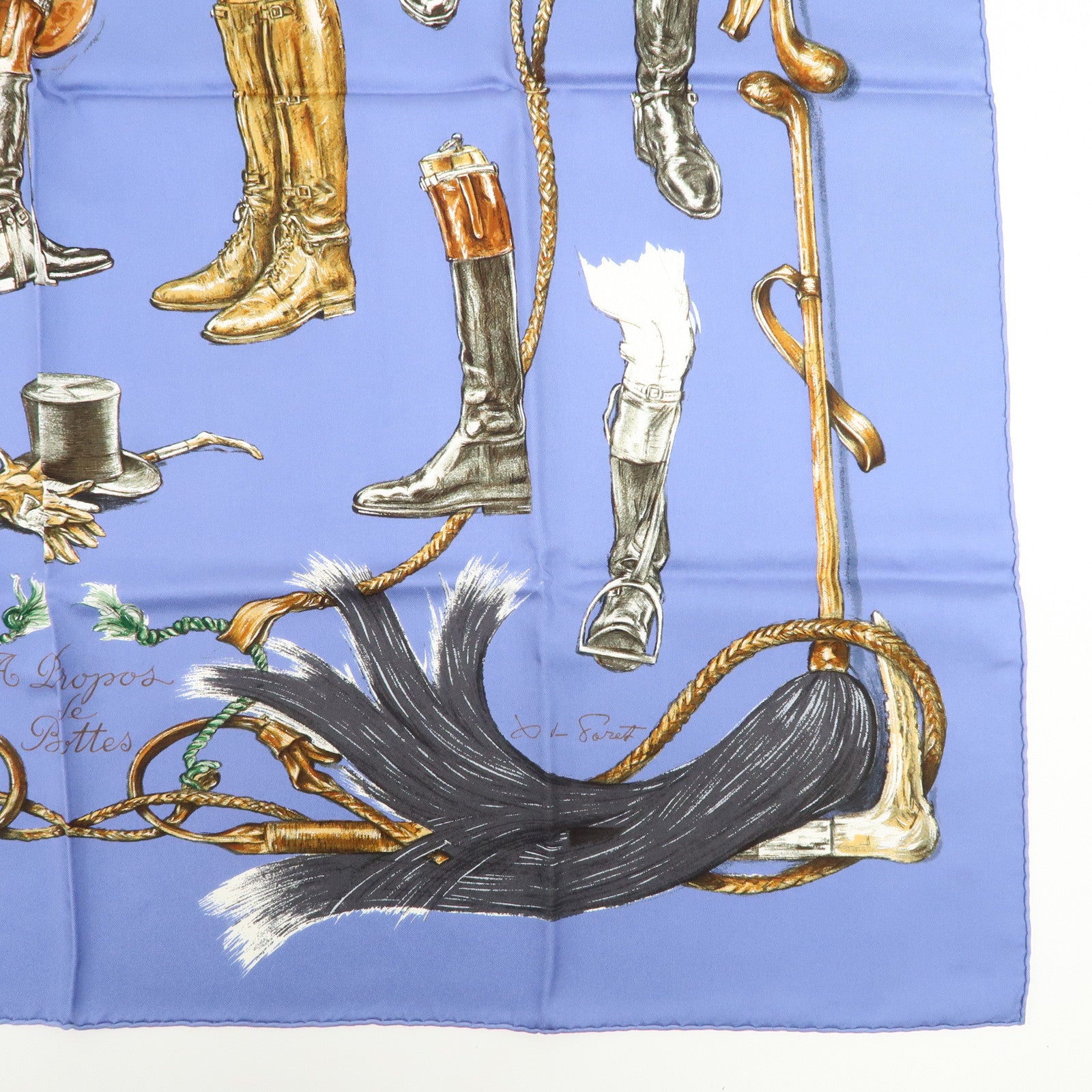 HERMES Carre 90 Silk 100% Scarf A Propos de Bottes Blue