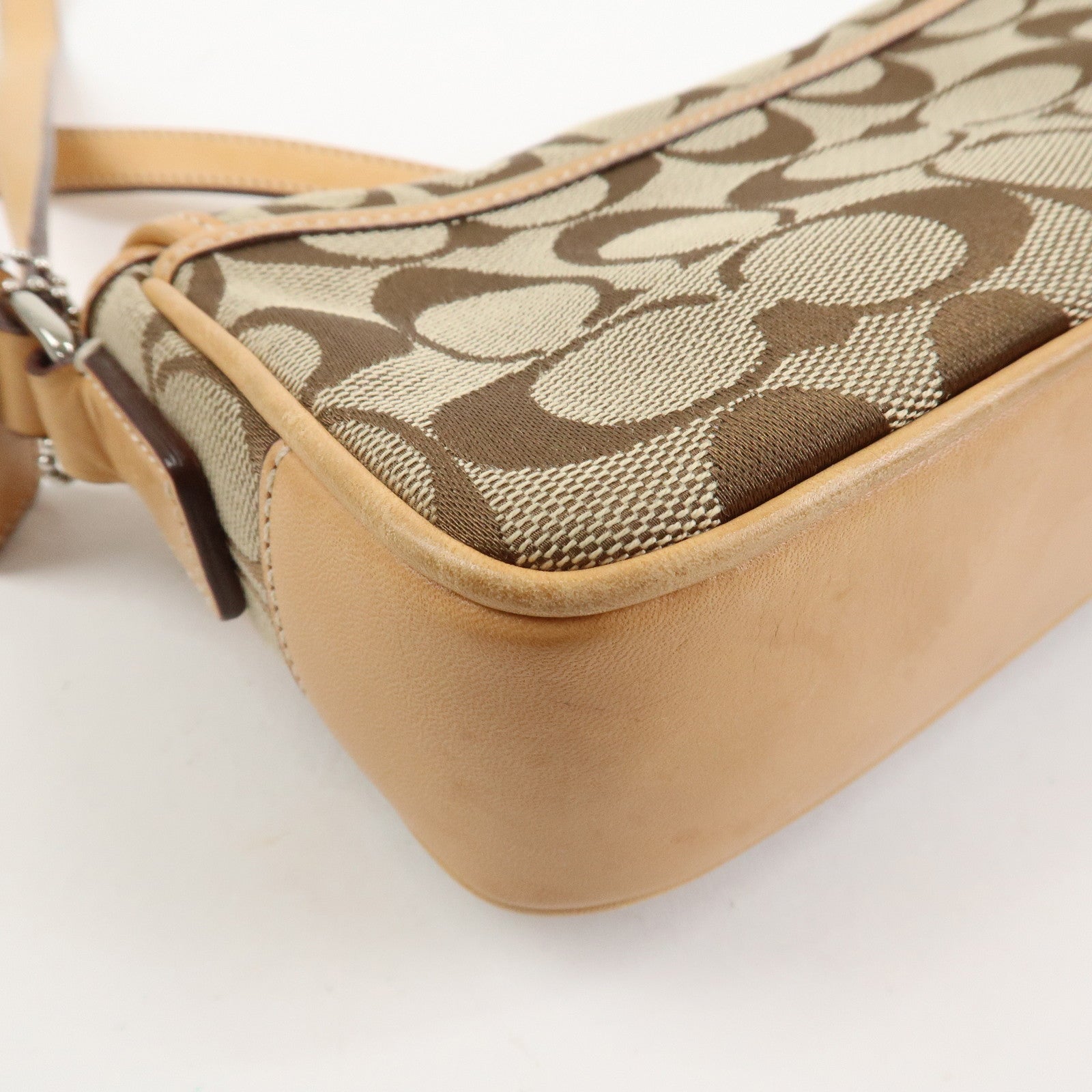 COACH Signature Canvas Leather Shoulder Bag Beige Light Brown