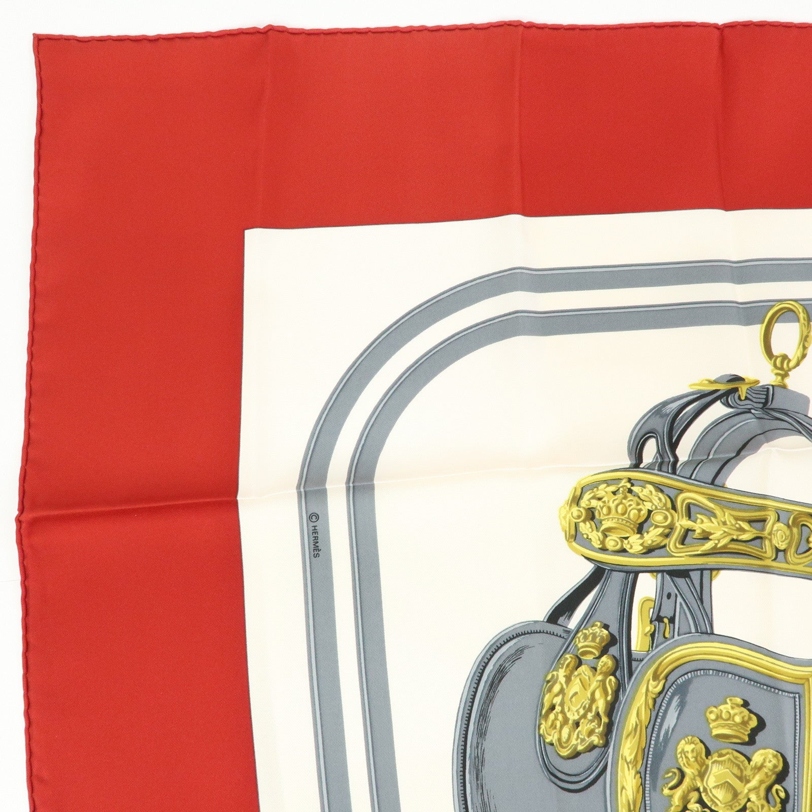 HERMES Carre 90 Silk 100% BRIDES DE GALA Scarf Red White