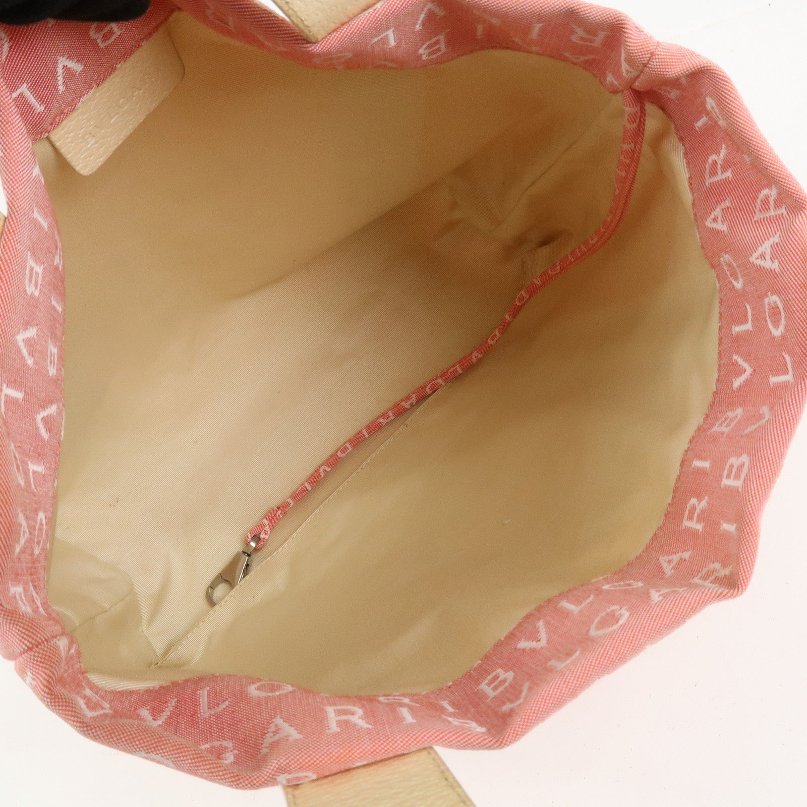 BVLGARI Logo Mania Canvas Leather Hand Bag Tote Bag Pink Ivory