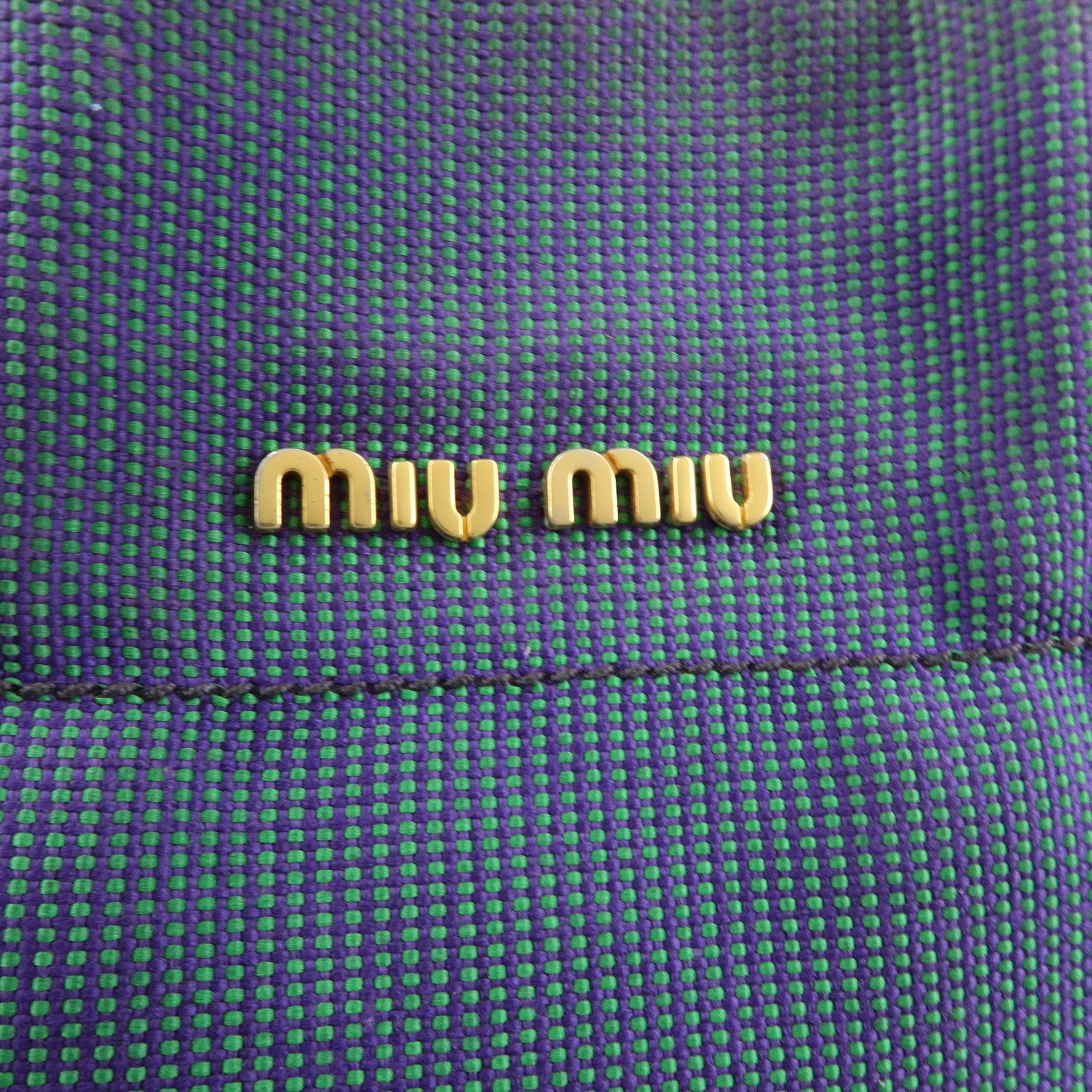 MIU MIU Logo Canvas Leather Tote Bag Shoulder Bag Blue Brown