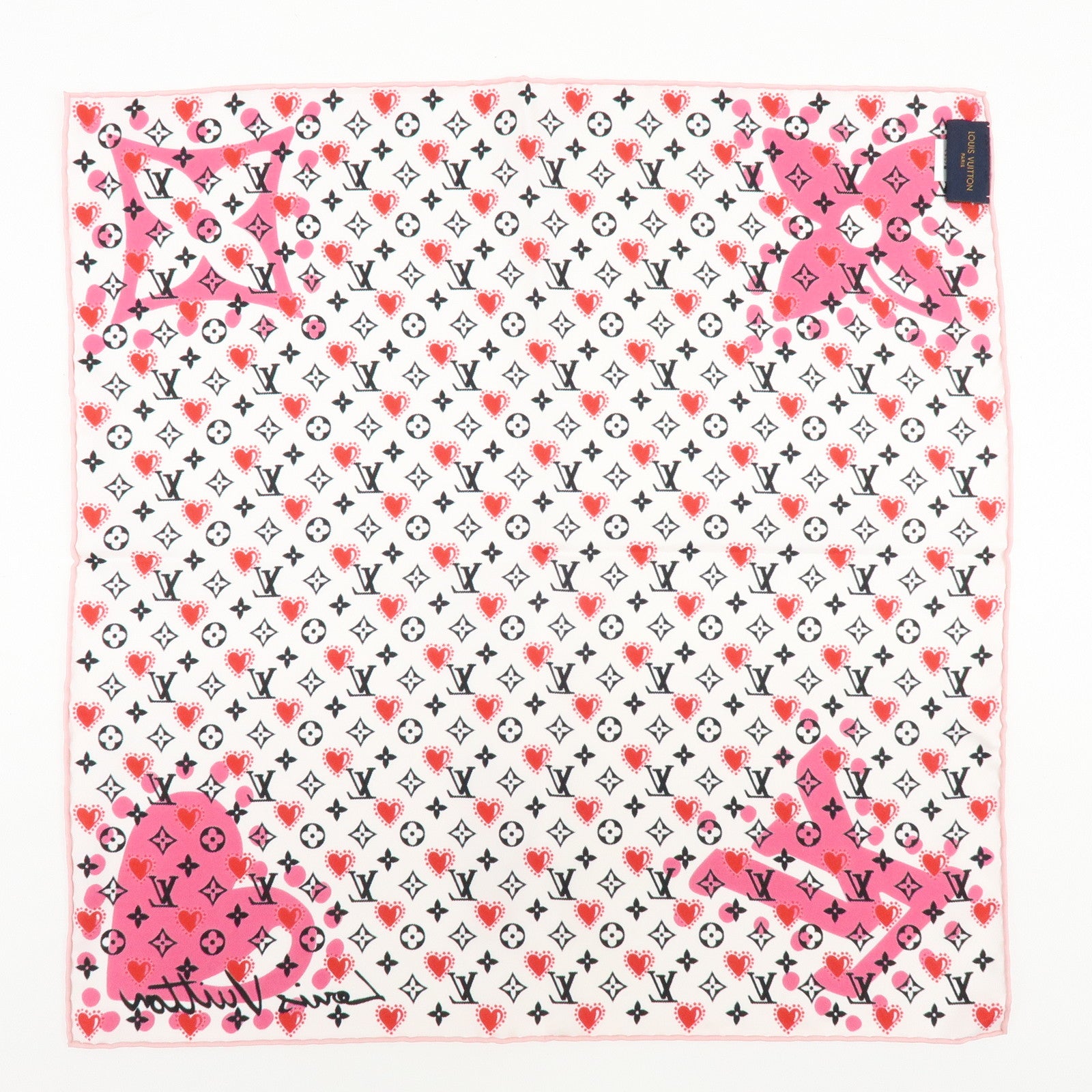 Louis Vuitton Monogram Carre Silk 100% Scarf White Pink M77354