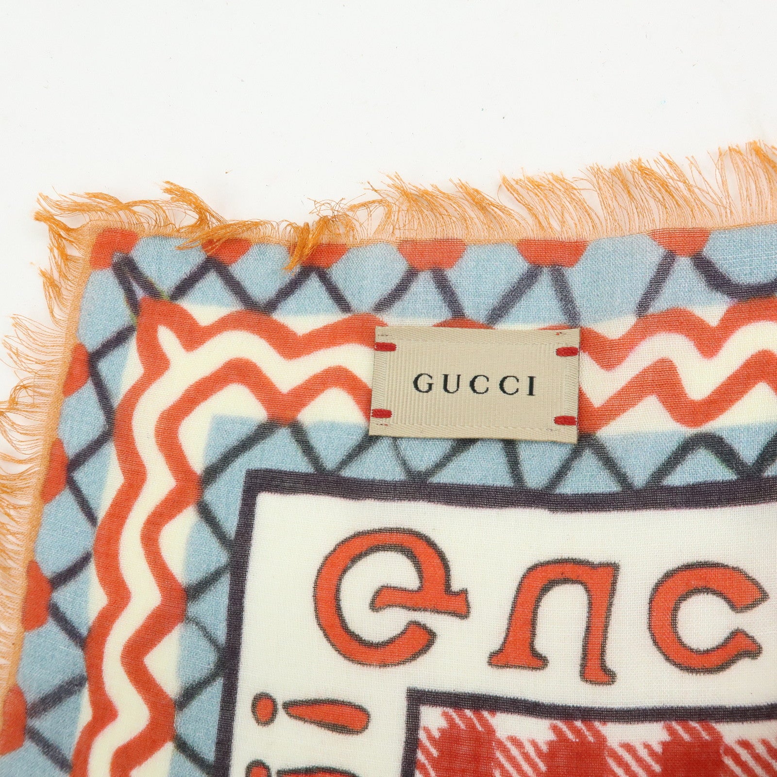 GUCCI Rayon Silk Scarf 5 Cats Print Gingham Red