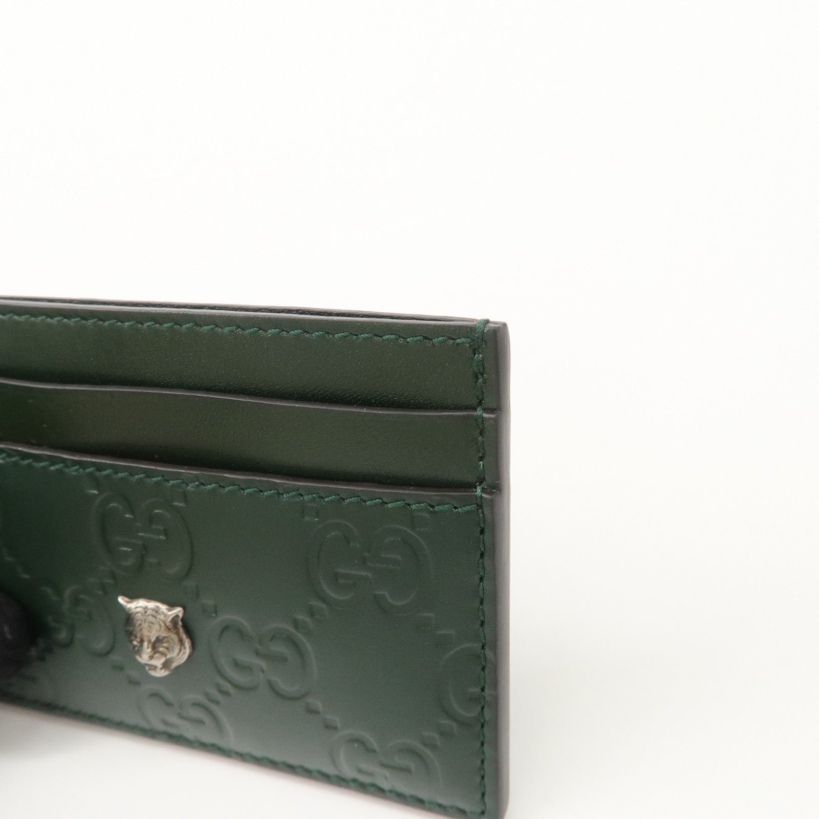 GUCCI Guccissima Tiger Natal Details Leather Card Case Green 428542 Used