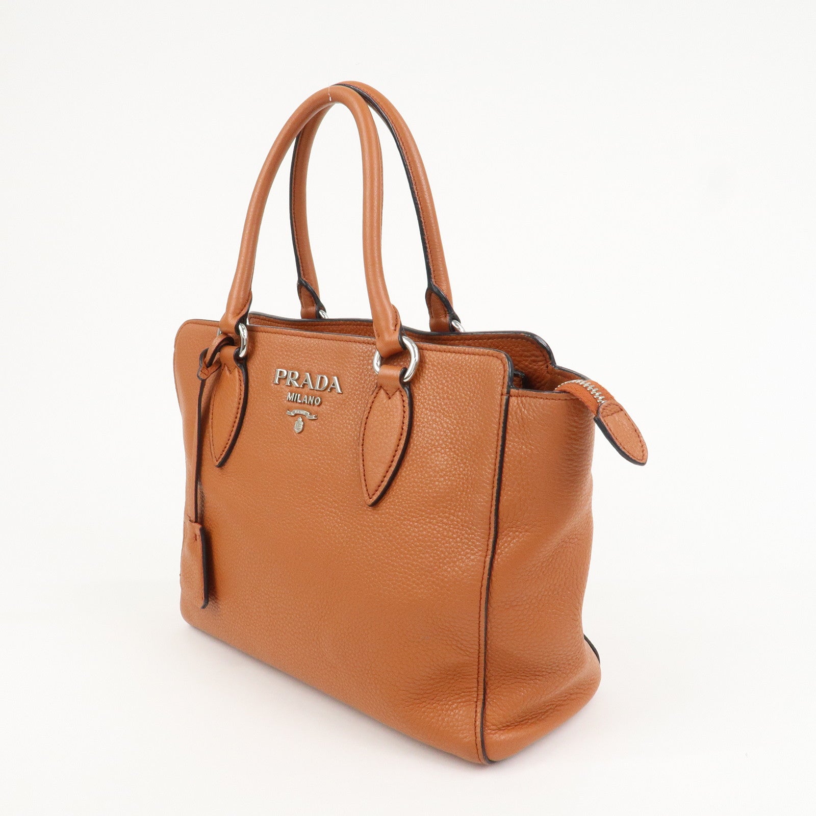 PRADA Logo Leather 2Way Bag Hand Bag Shoulder Bag Brown 1BA205